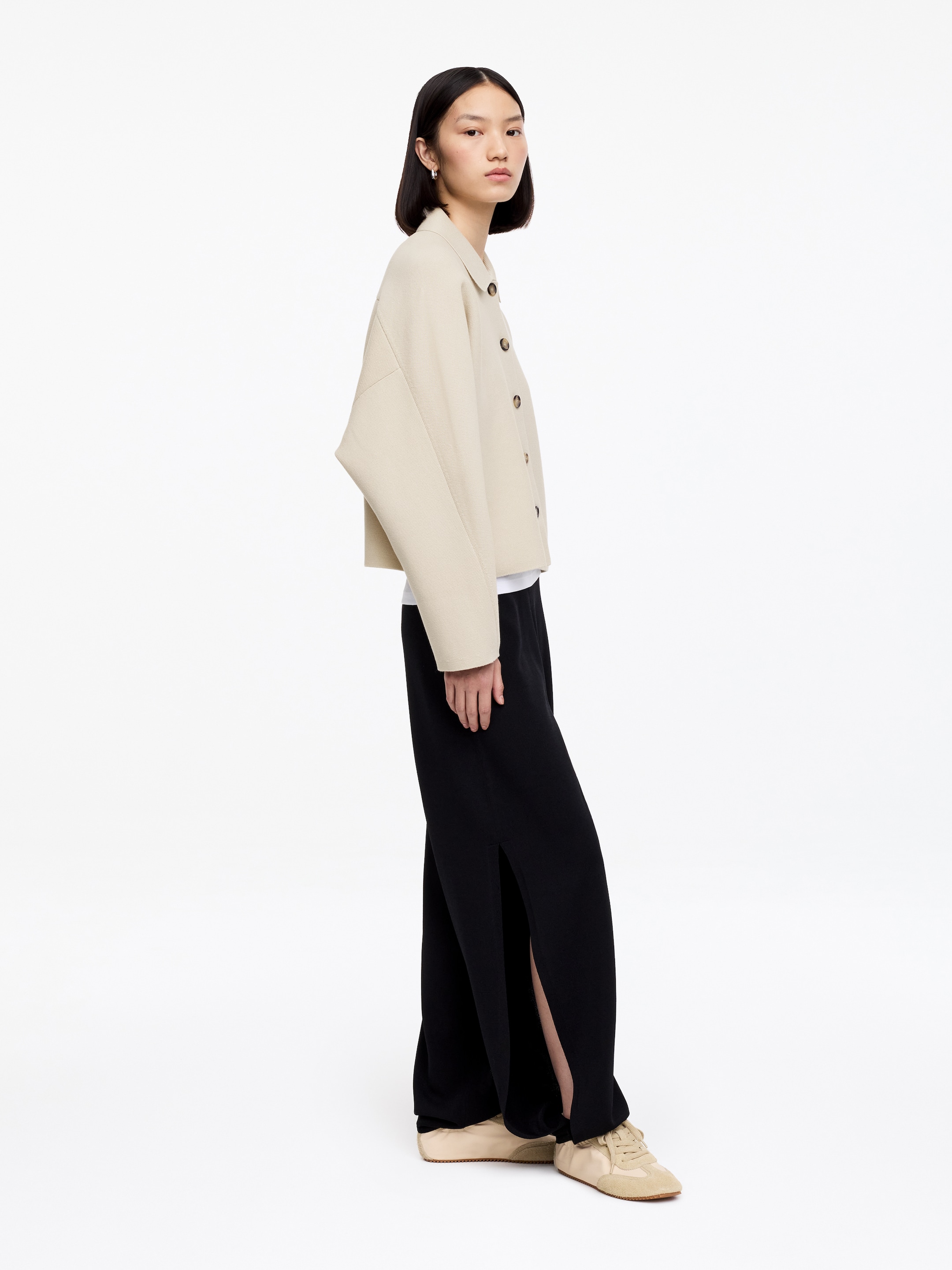 Knitted Cotton Jacket - Beige - Loose fit - Women - StillMedia/Lookbook - 3