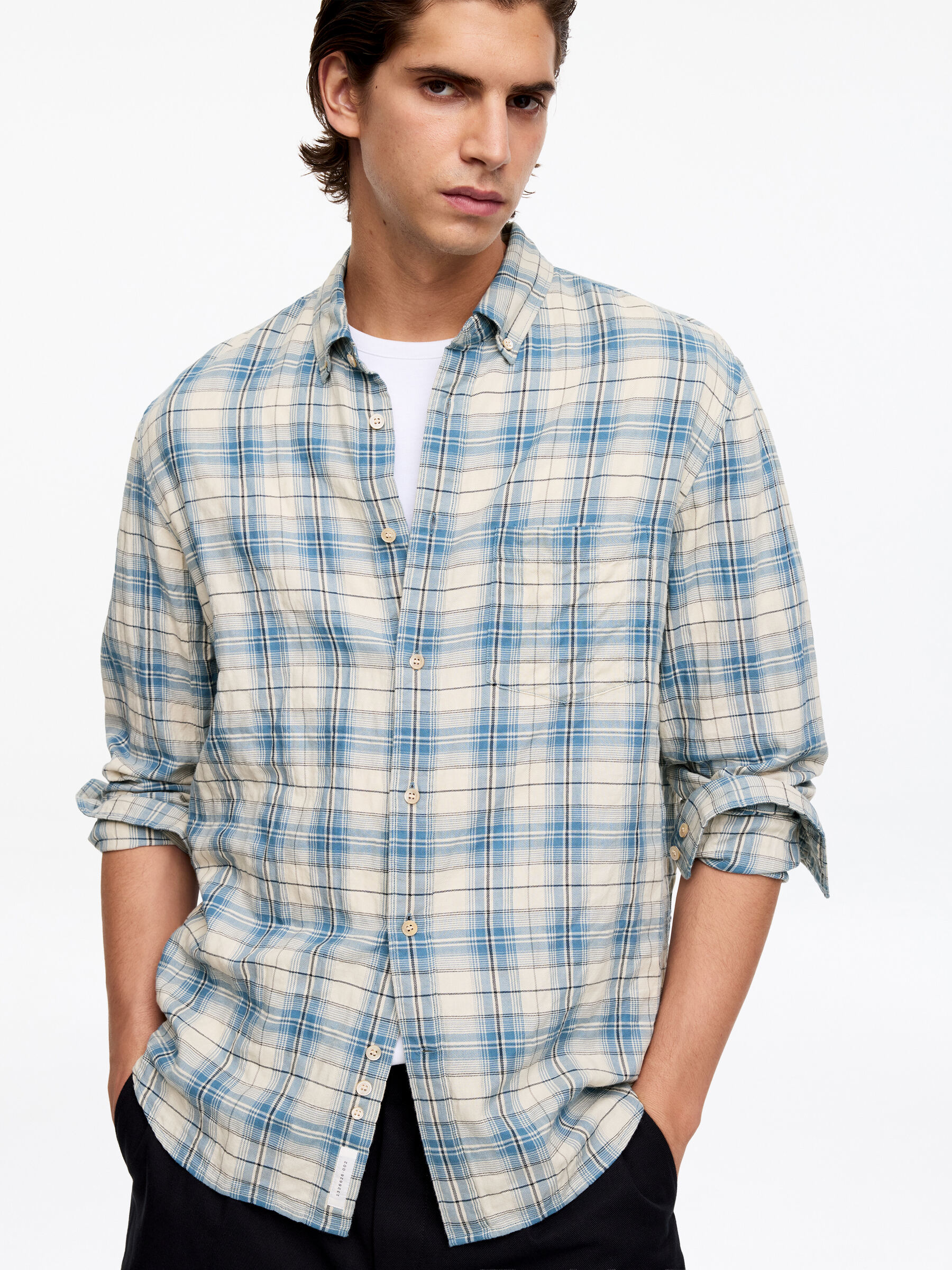 Regular Flannel Shirt - Blue/White - Regular fit - Men - StillMedia/Lookbook - 6