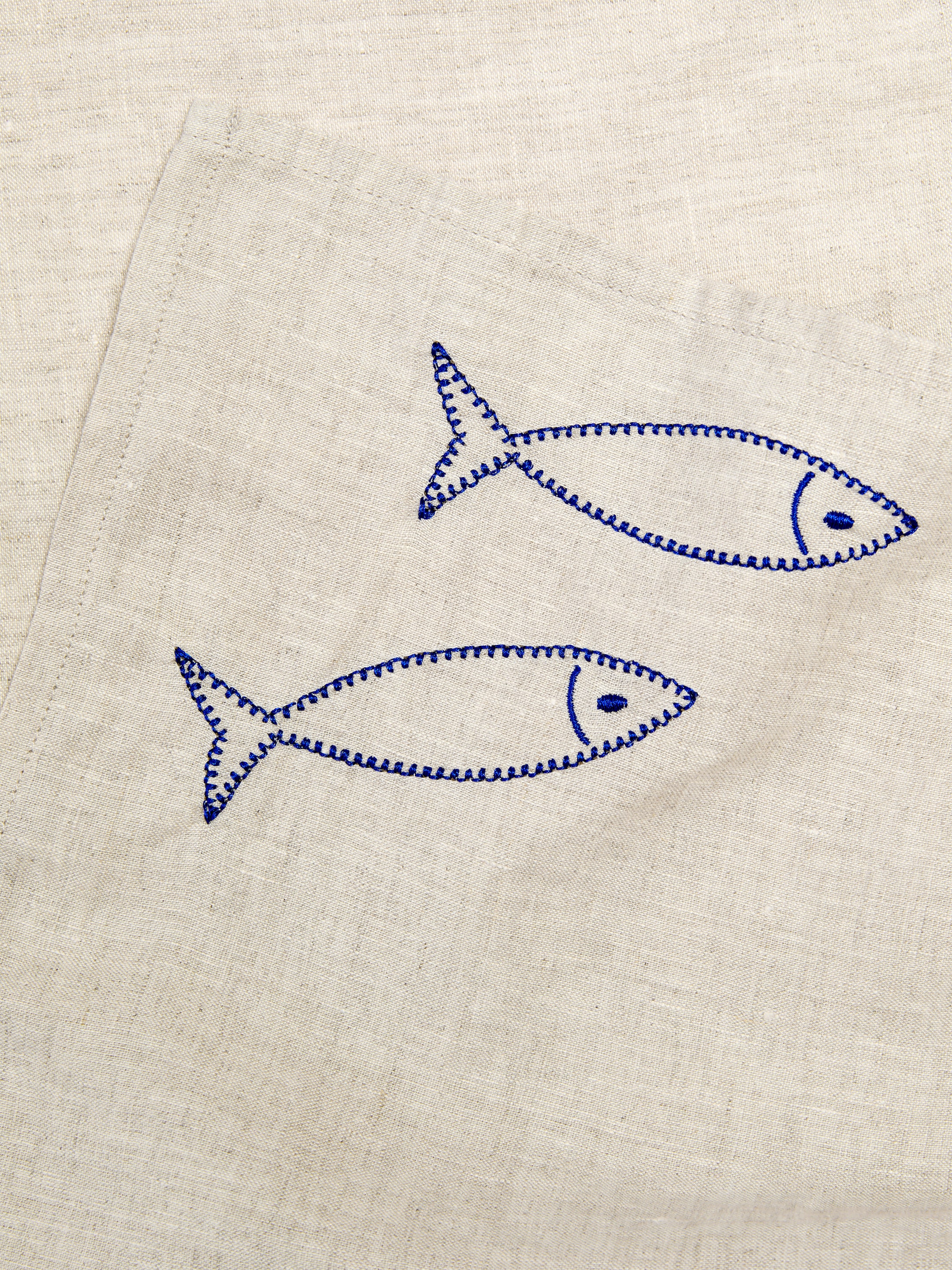 Embroidered Linen Napkins Set of 2 - Beige/Fishes - Homeware - StillMedia/DescriptiveDetail - 3