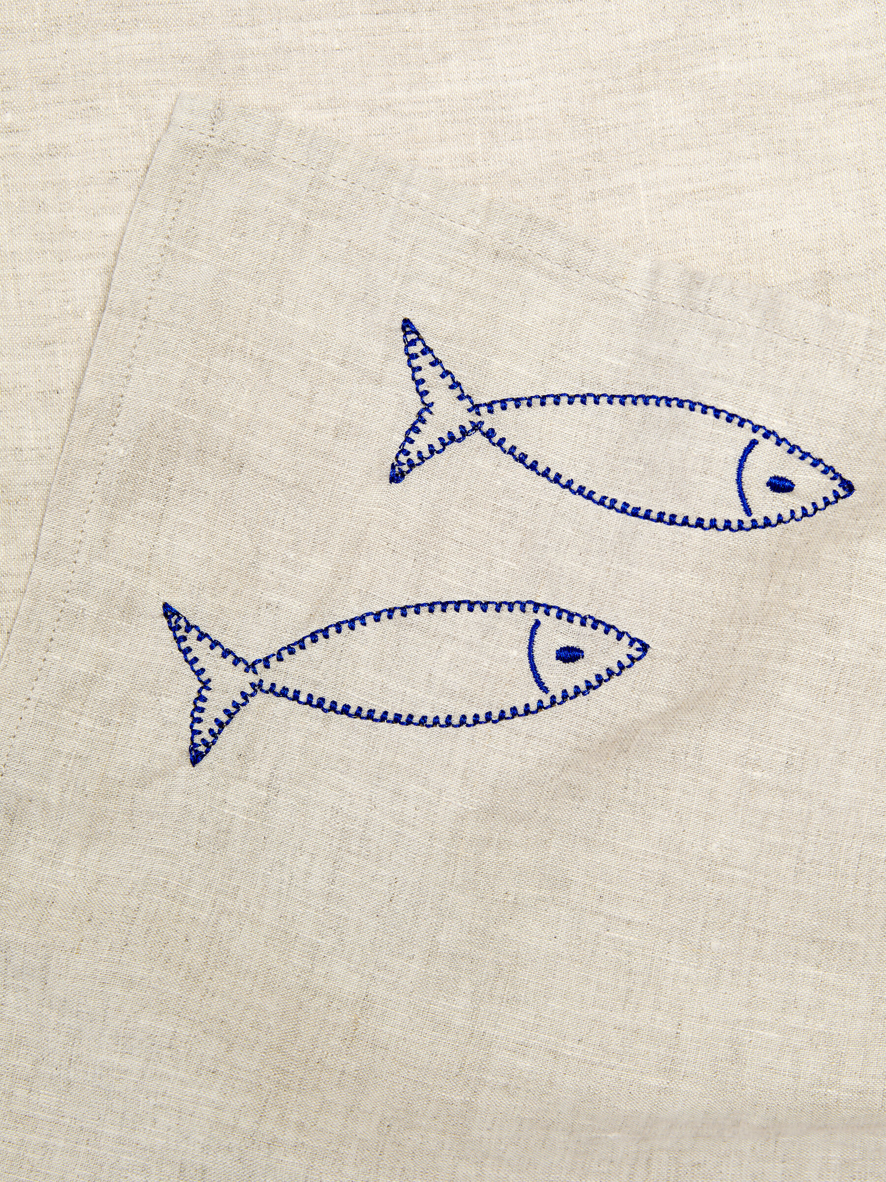 Serviettes de table en lin brodées, lot de deux - Beige/Poissons - Maison et décoration - StillMedia/DescriptiveDetail - 3