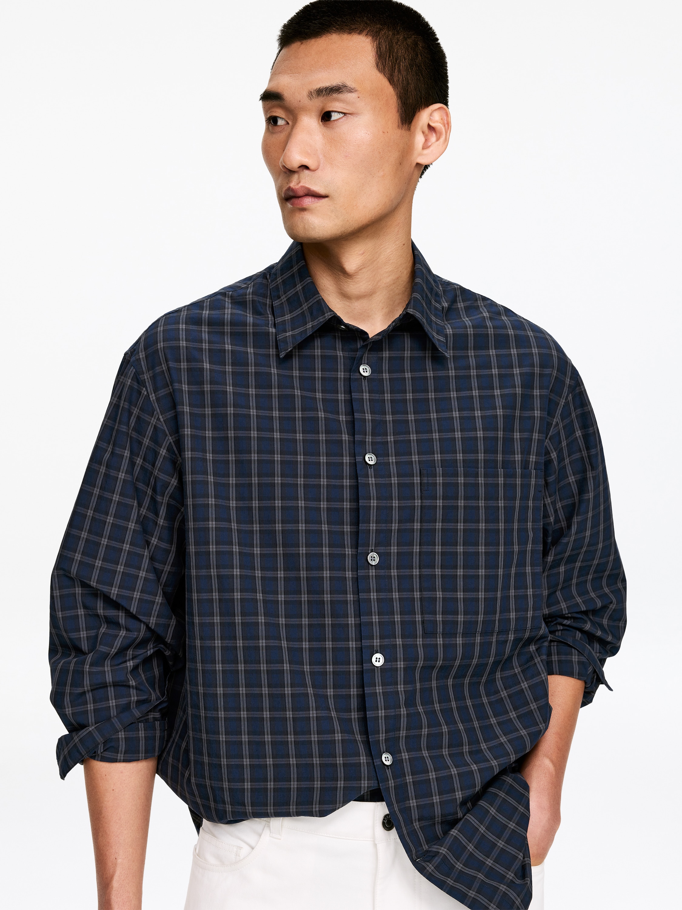 Pyjama long en coton bleu à carreaux avec un col chemise et des poches EMINENCE - CCV Mode