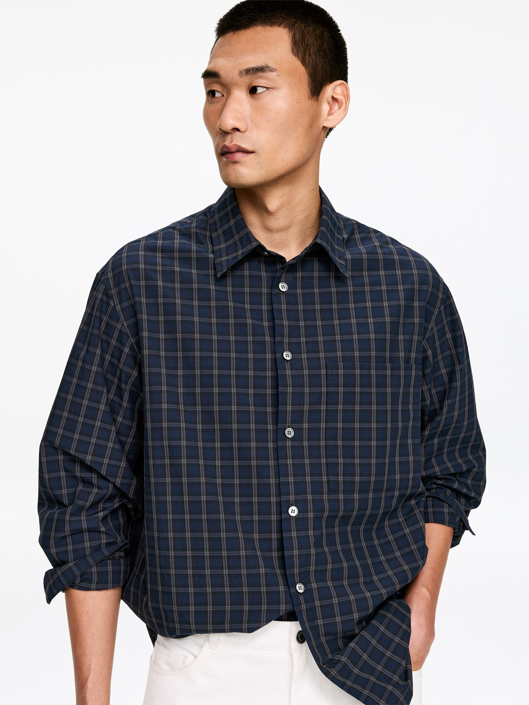 Oversized Poplin Shirt - Blue/Checkered - Oversized - Men - StillMedia/Lookbook - 4