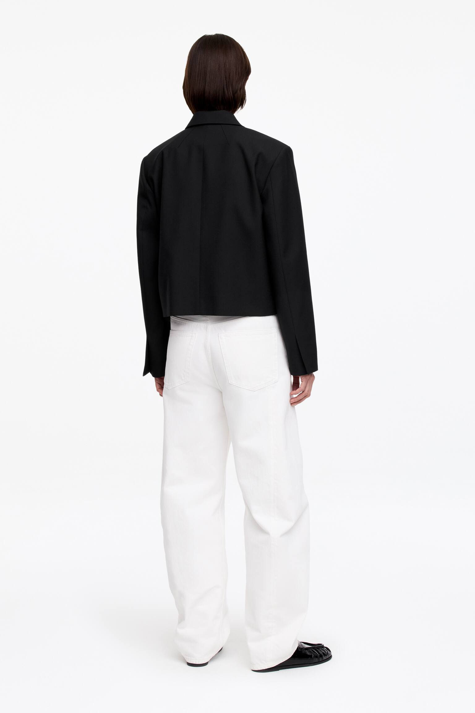 Krótka wełniana marynarka - Czarny - 3