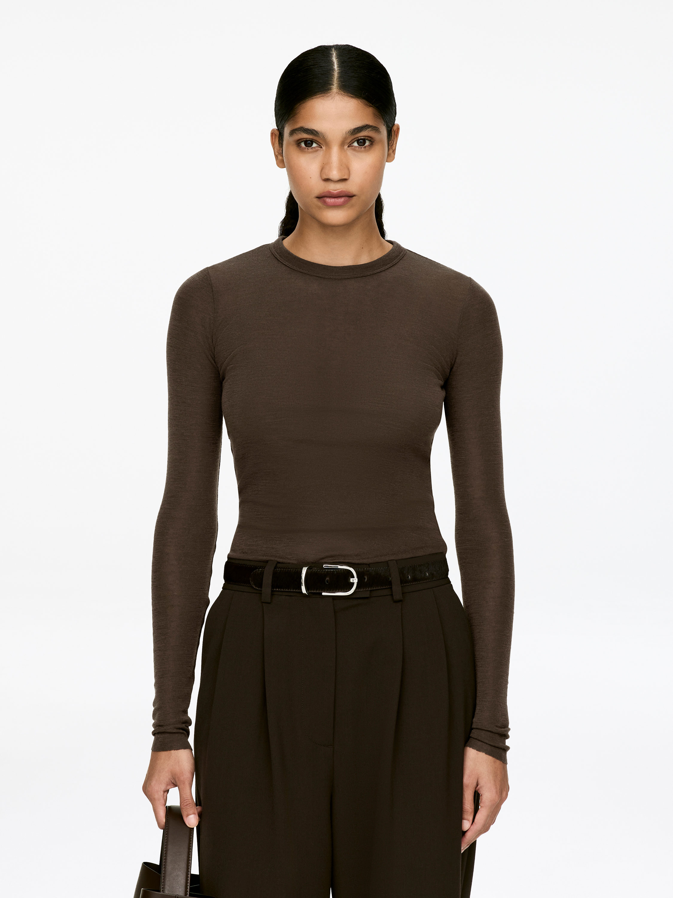 Long-Sleeved Merino Top-#443B33-13164