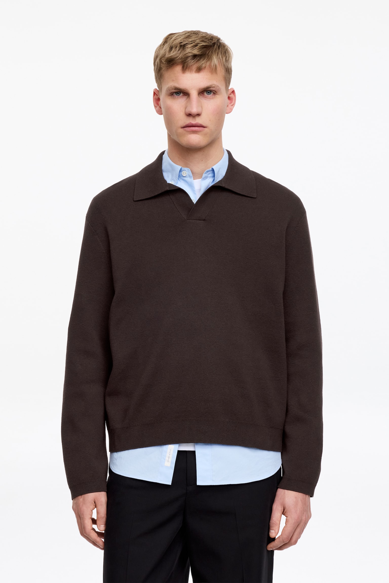 Finstickad polo shirt - Brun/Mörkblå/Khakigrön - 1