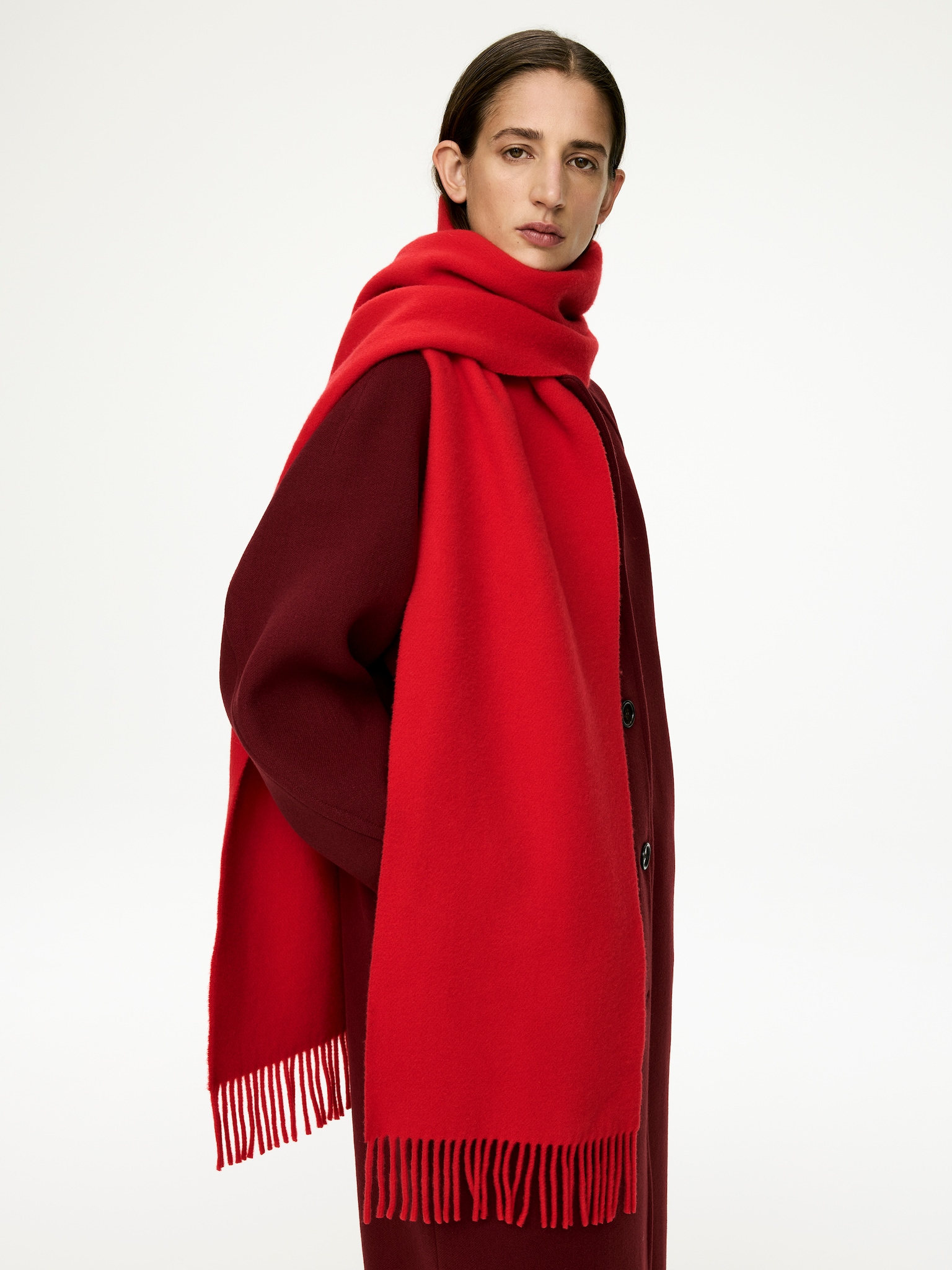Wool Scarf - Red/Brown/Dark Blue