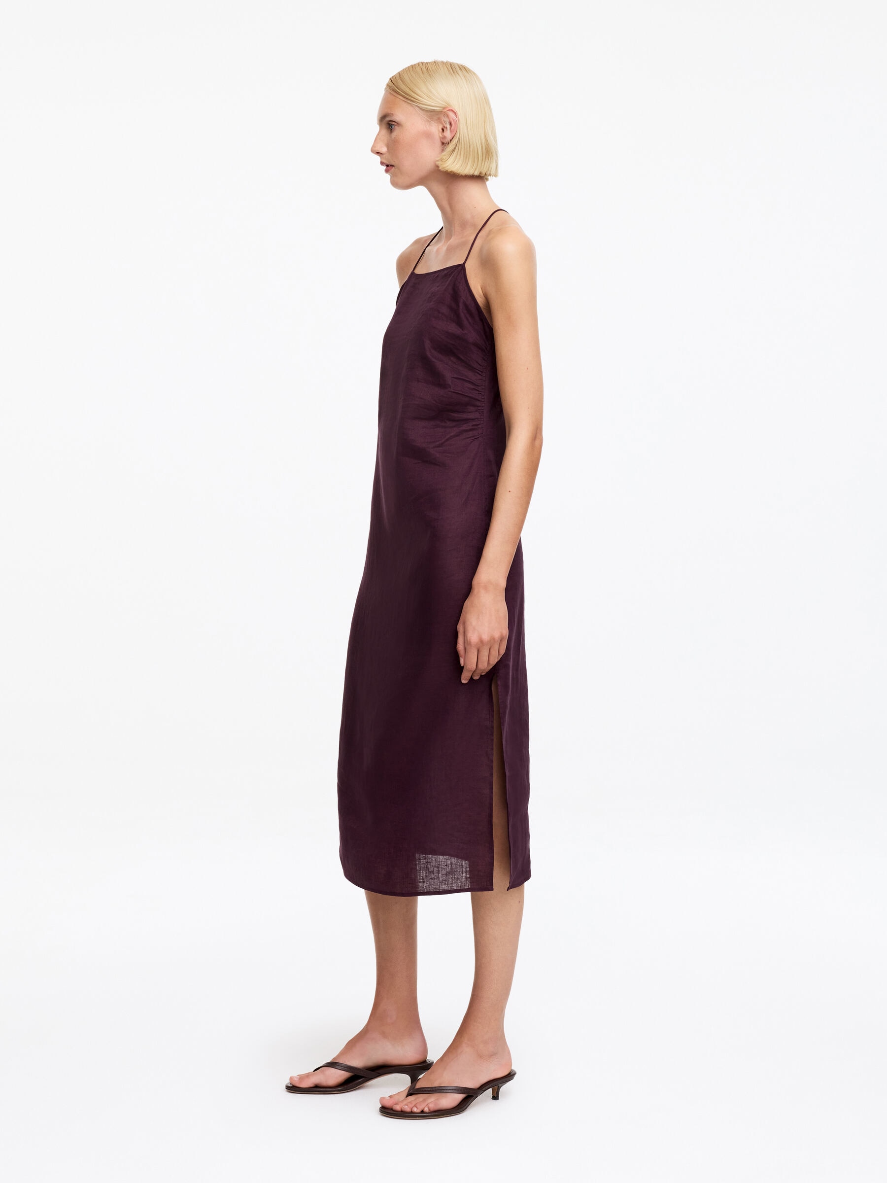 Linen Midi Dress - Dark Purple - Slim fit - Women - StillMedia/Lookbook - 4