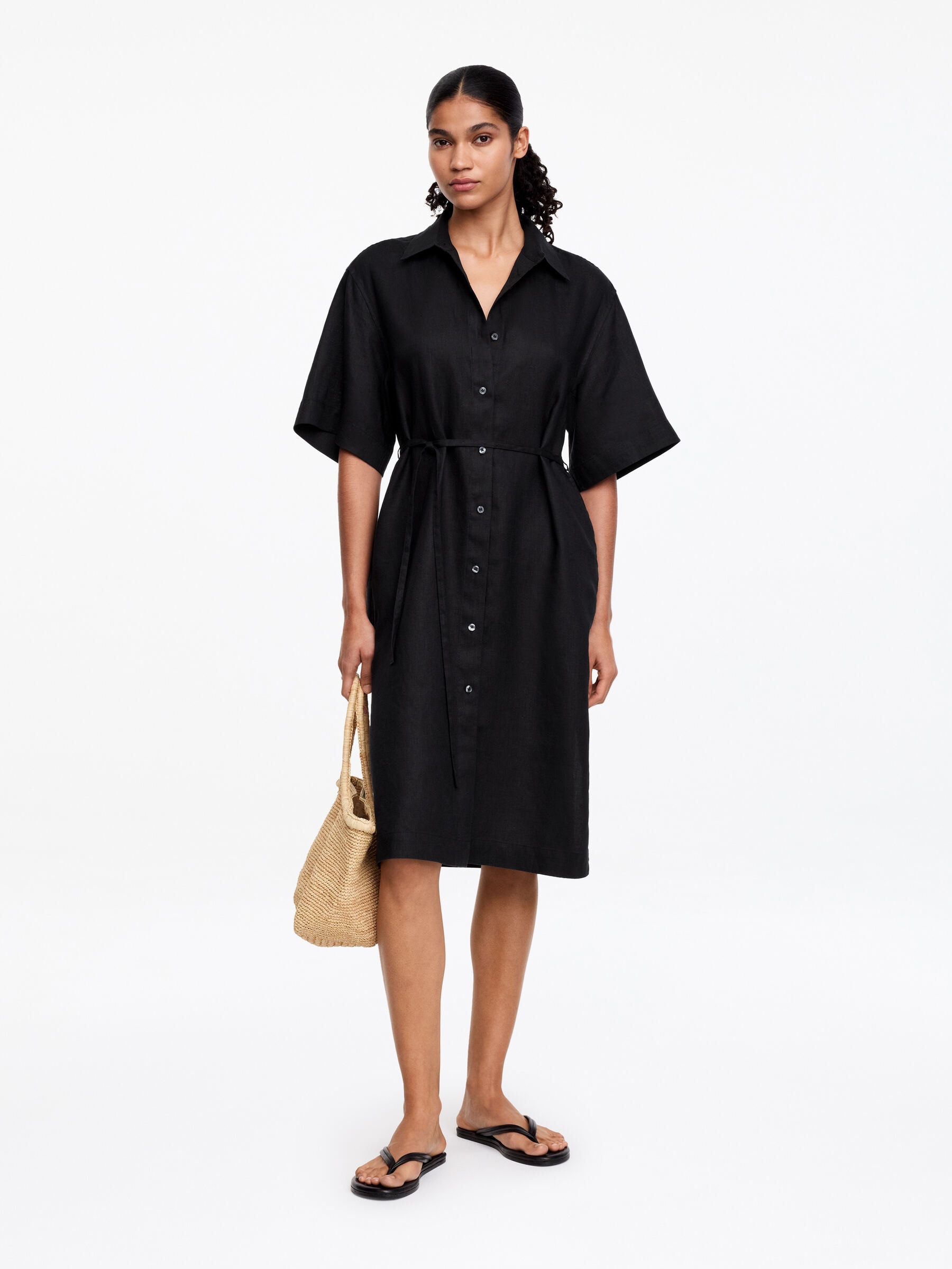 Linen Shirt Dress-#272628-15324