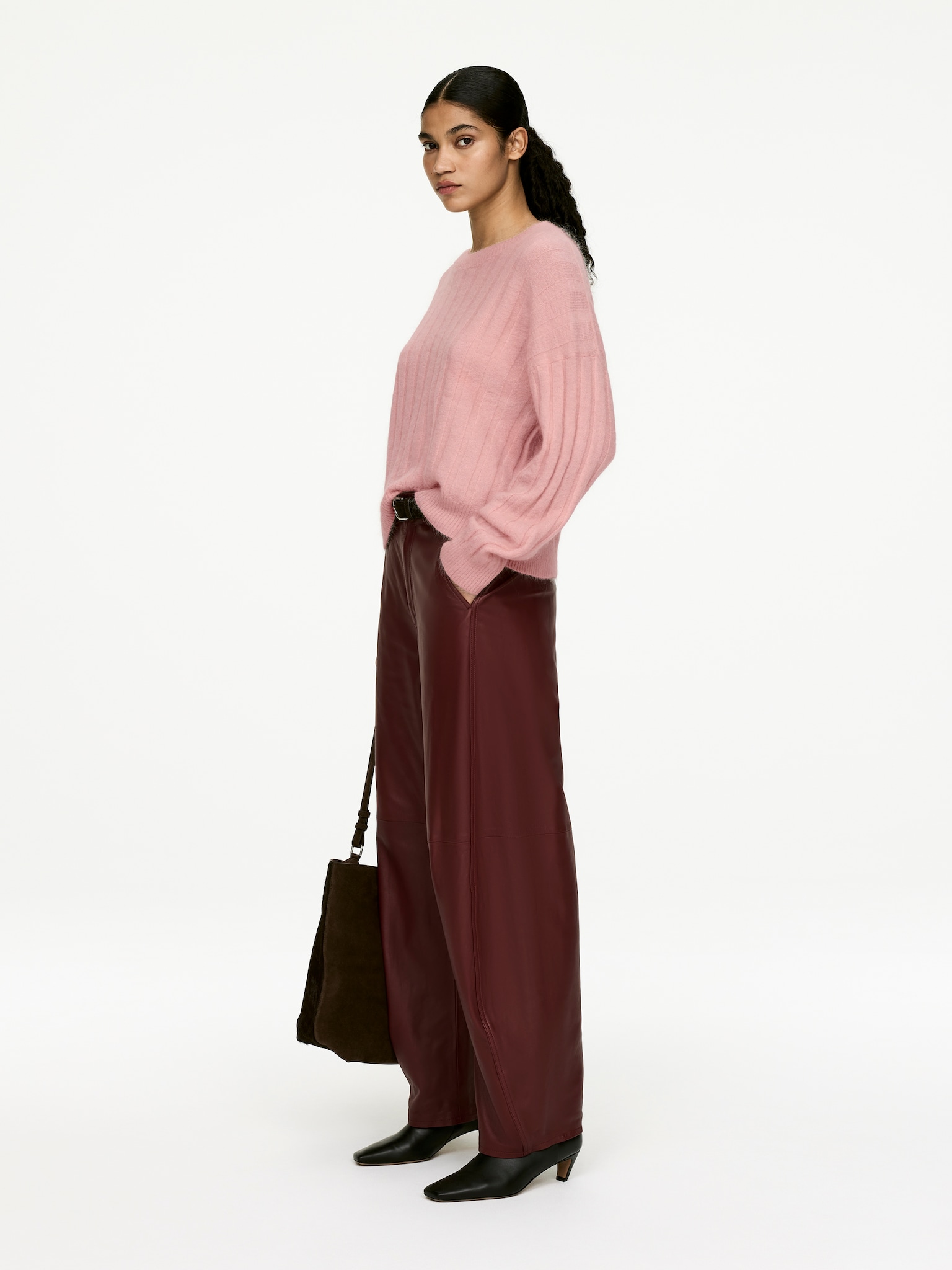Pull en laine et mohair - Rose poudré/Marron foncé - 6