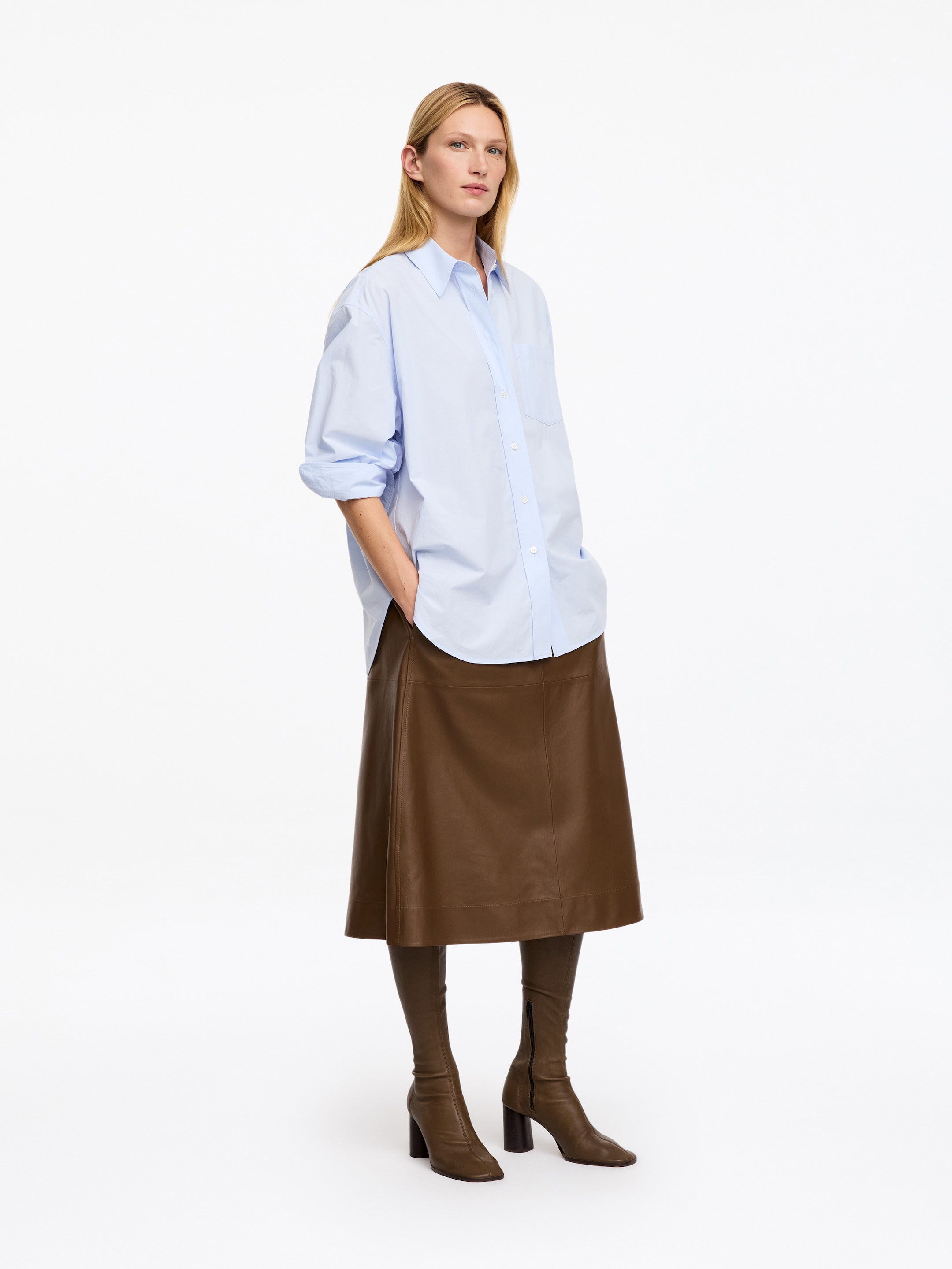 Pull-on Leather Skirt - Brown - Regular fit - women - StillMedia/Lookbook - 3