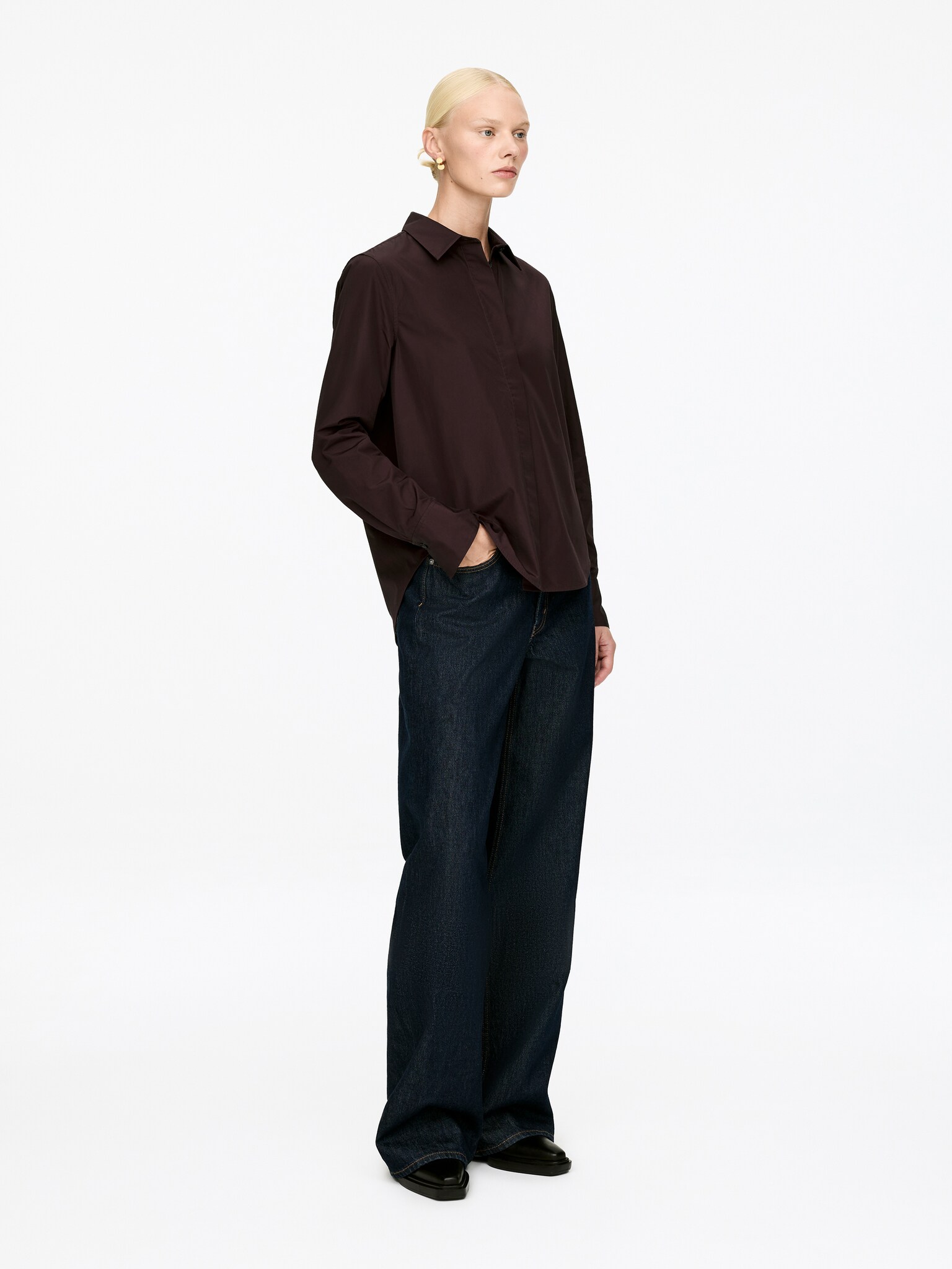Chemise en popeline de coupe standard - Bordeaux/Blanc - 3