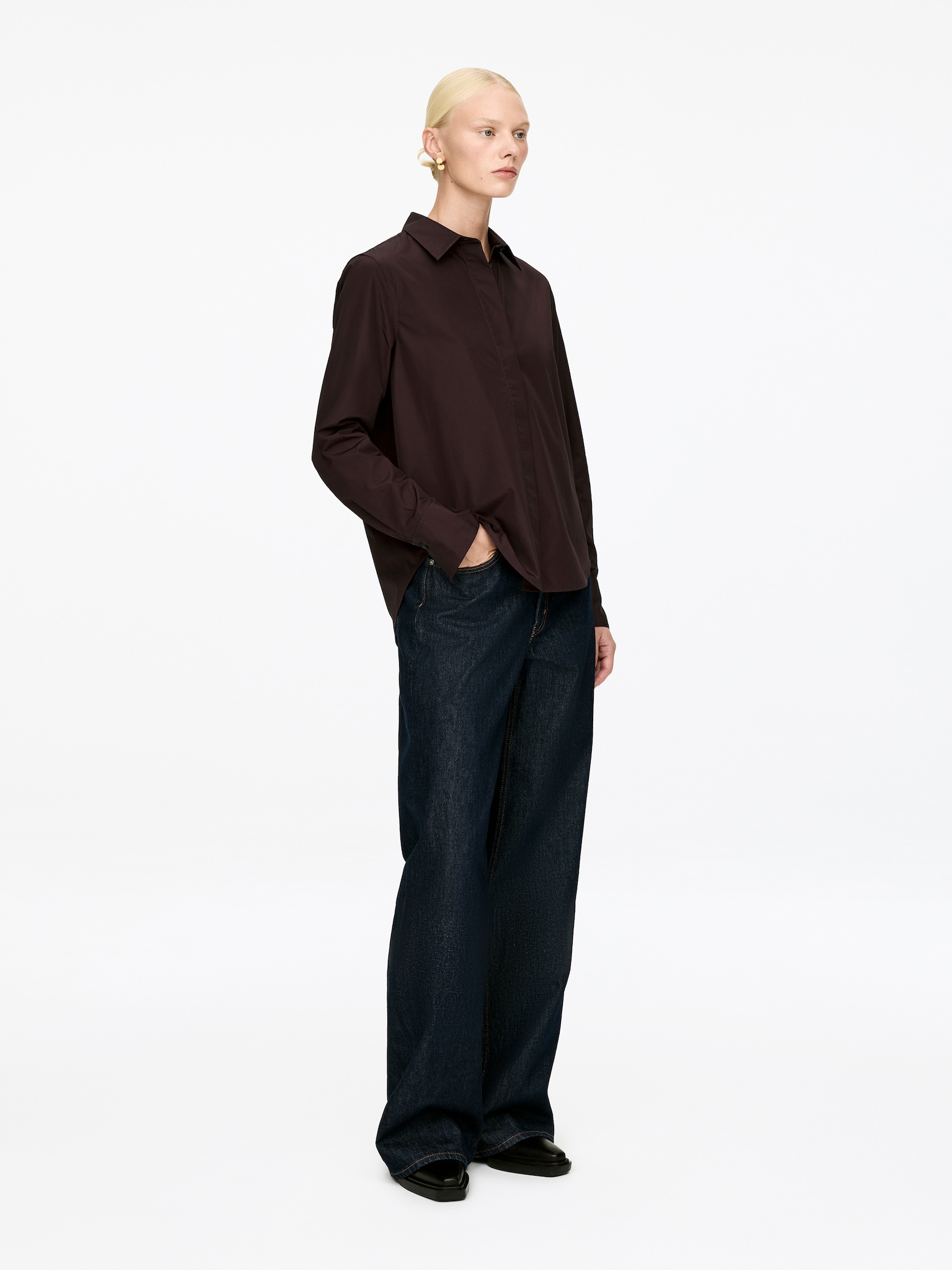 Regular-Fit Poplin Shirt - Burgundy/White - 5