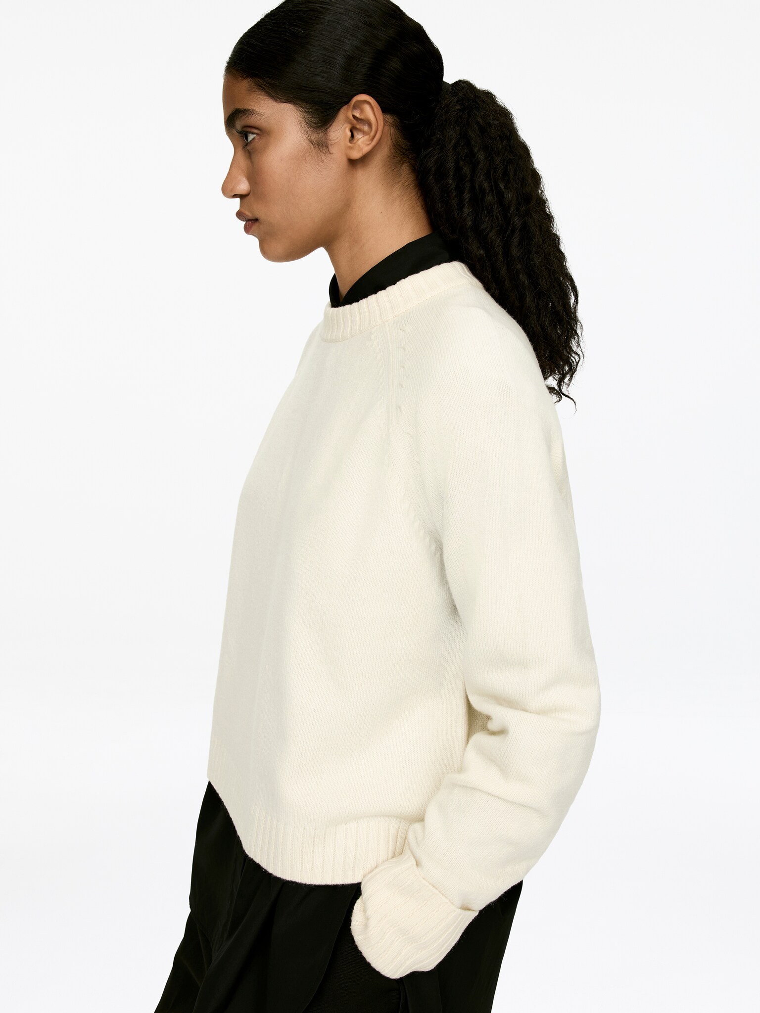 Pull en laine à poignets repliés - Blanc cassé - 6