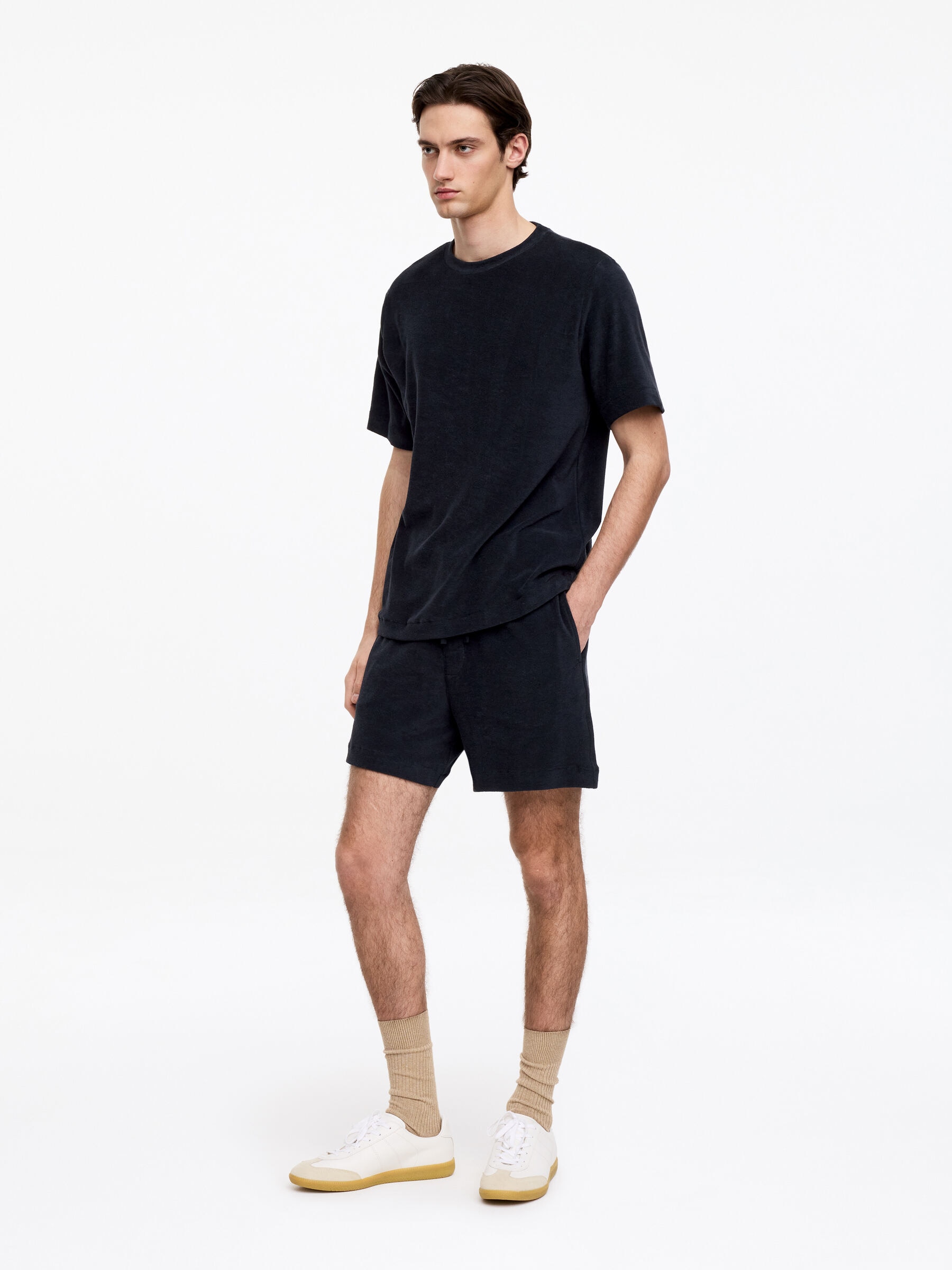 T-Shirt aus Baumwollfrottee - Dunkelblau - Relaxed Fit - Herren - StillMedia/Lookbook - 3