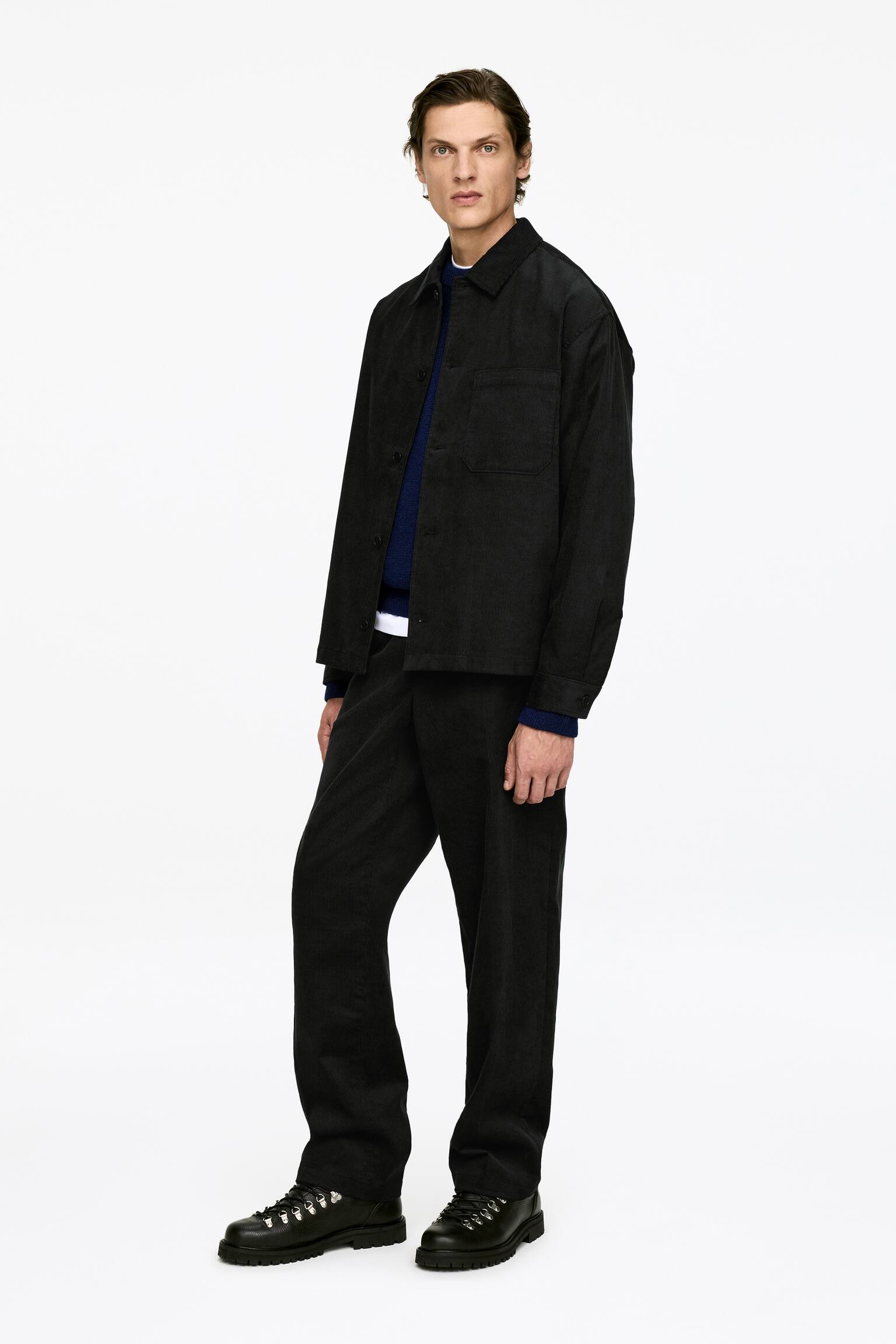 Overshirt in velluto a coste - Nero/Verde - 6