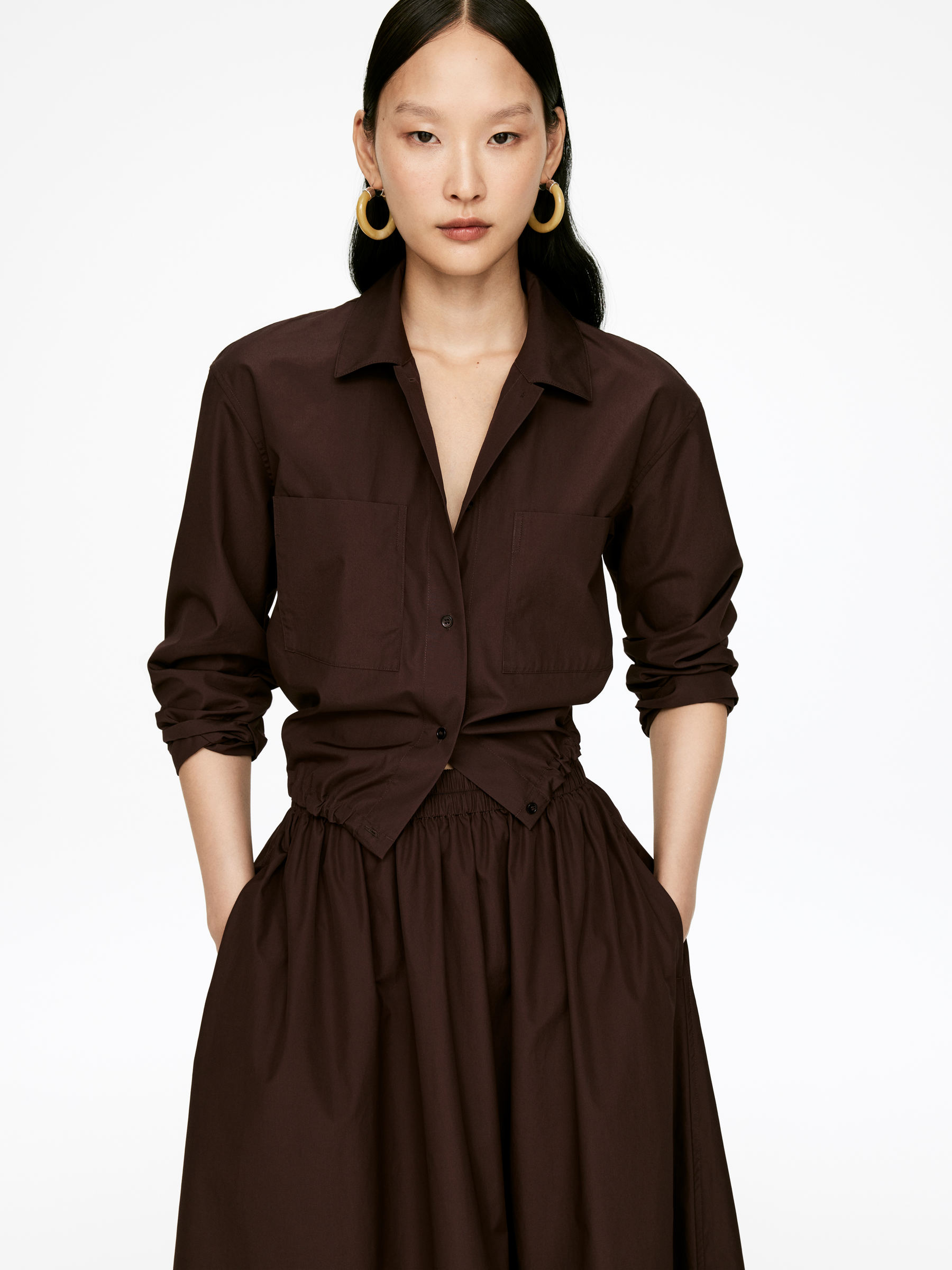 Jupe en popeline de coton - Marron foncé - Regular fit - Femme - StillMedia/Lookbook - 3