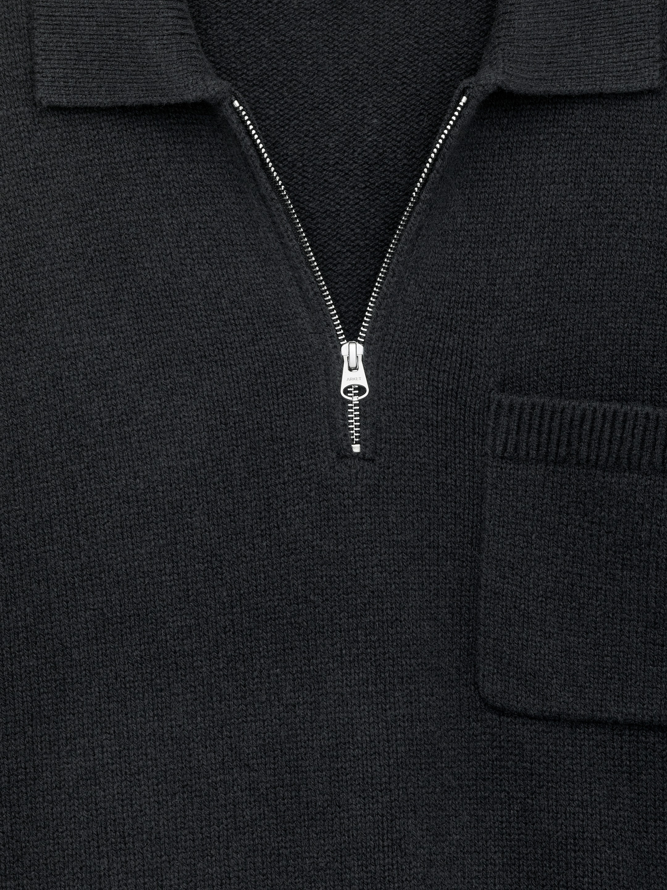 Knitted Wool Zip Polo Shirt - Black - Regular fit - Men - StillMedia/DescriptiveDetail - 1