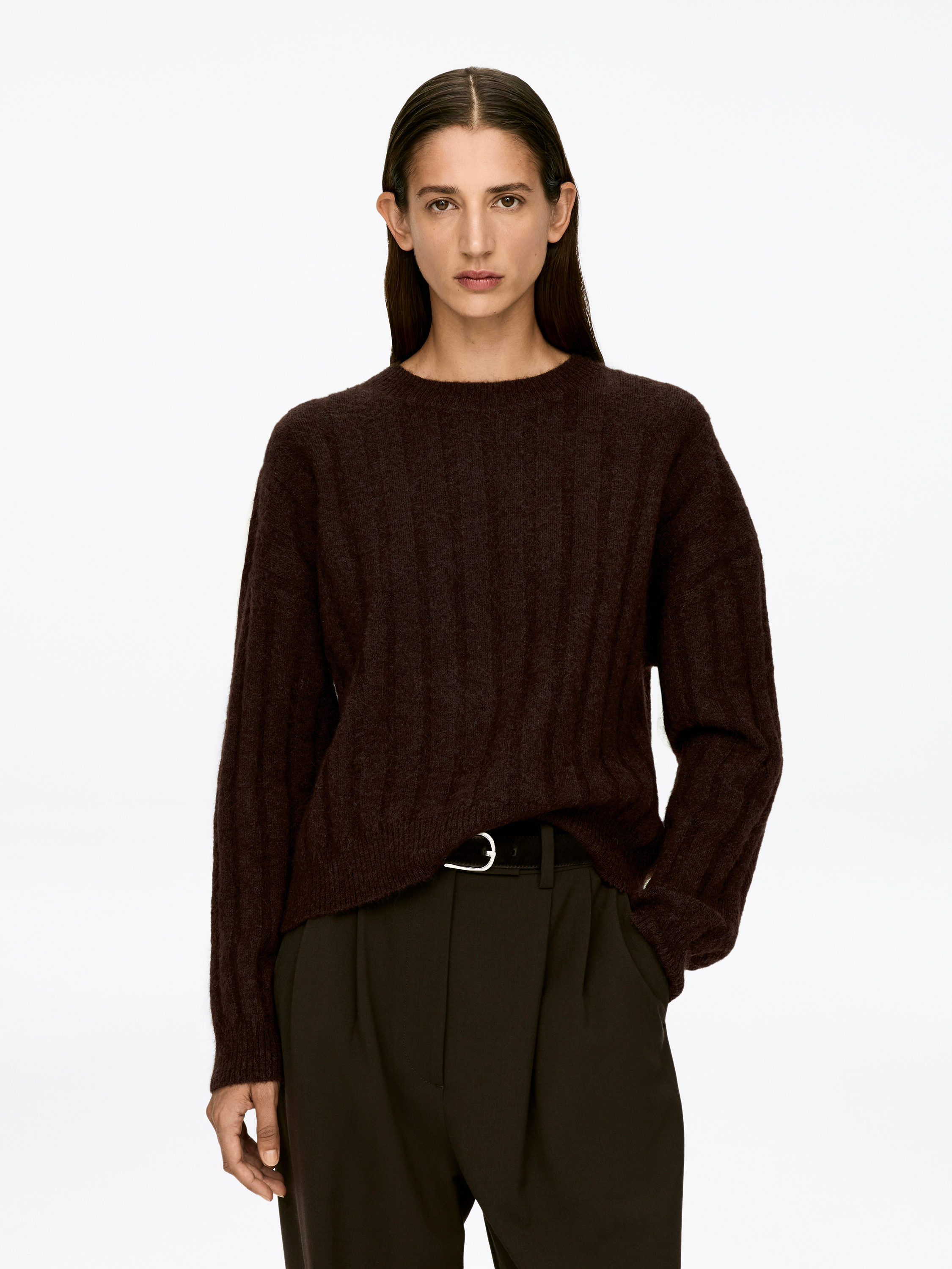 Mohair Wool-Blend Jumper-#3B312B-13724