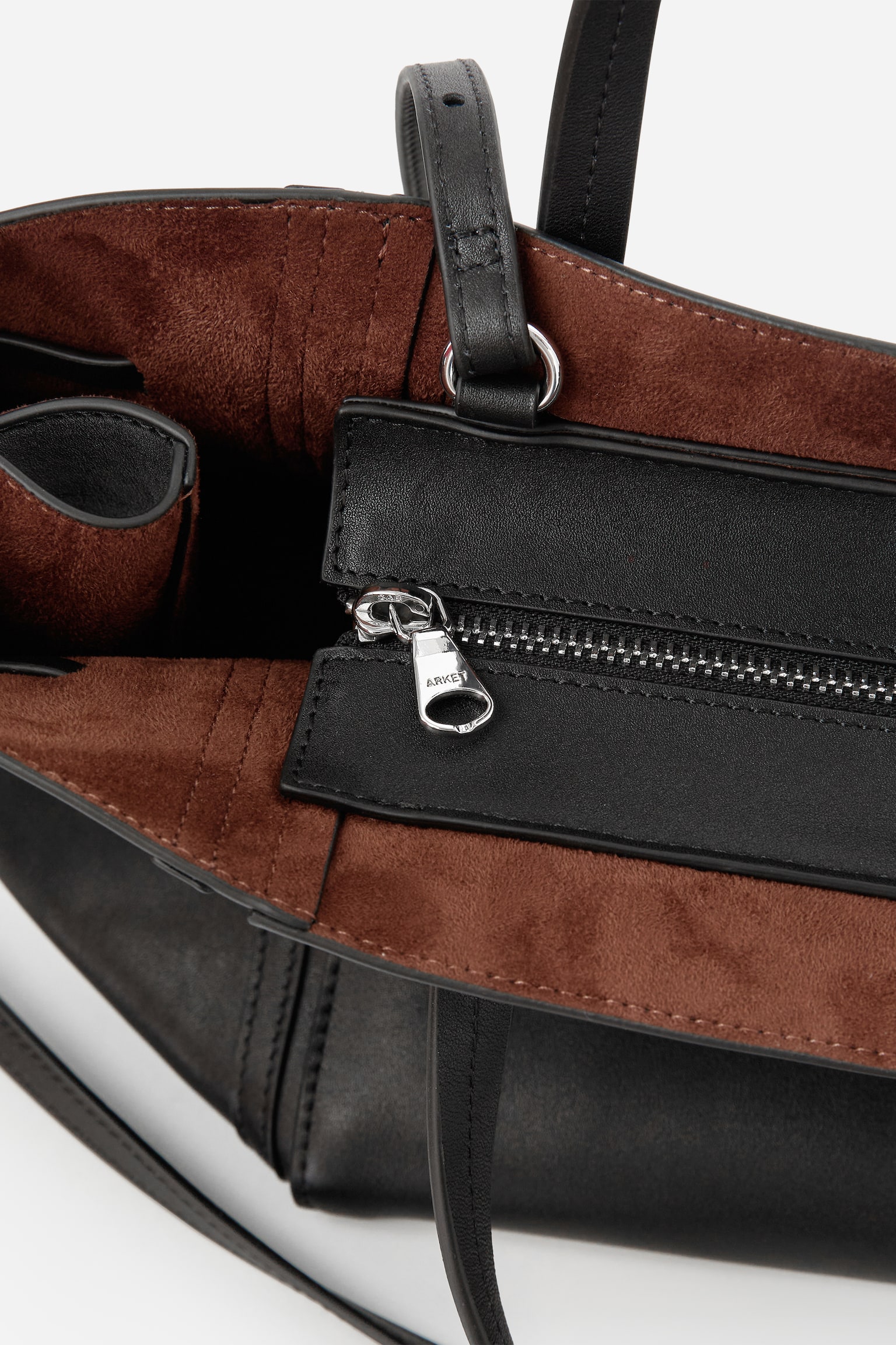 Tragetasche aus Spaltleder - Schwarz/Braun - 5