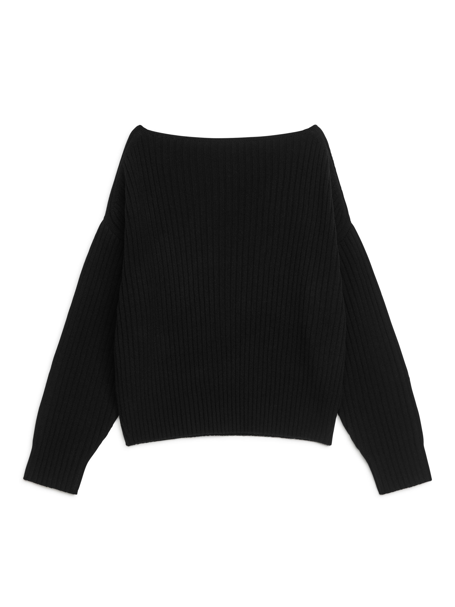 Gerippter Wollpullover-Schwarz-7398