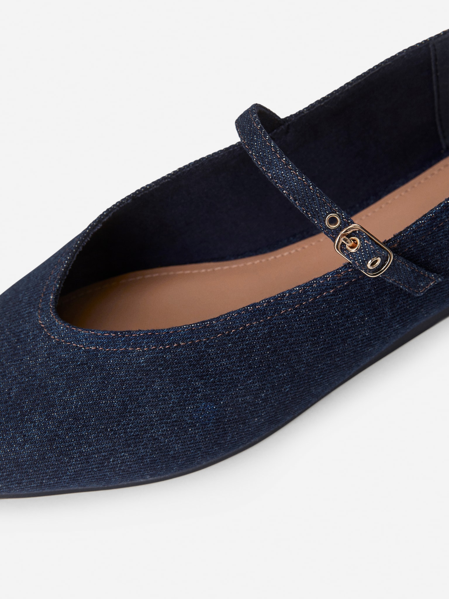 Denim Mary Jane Flats - Dark Blue - 3