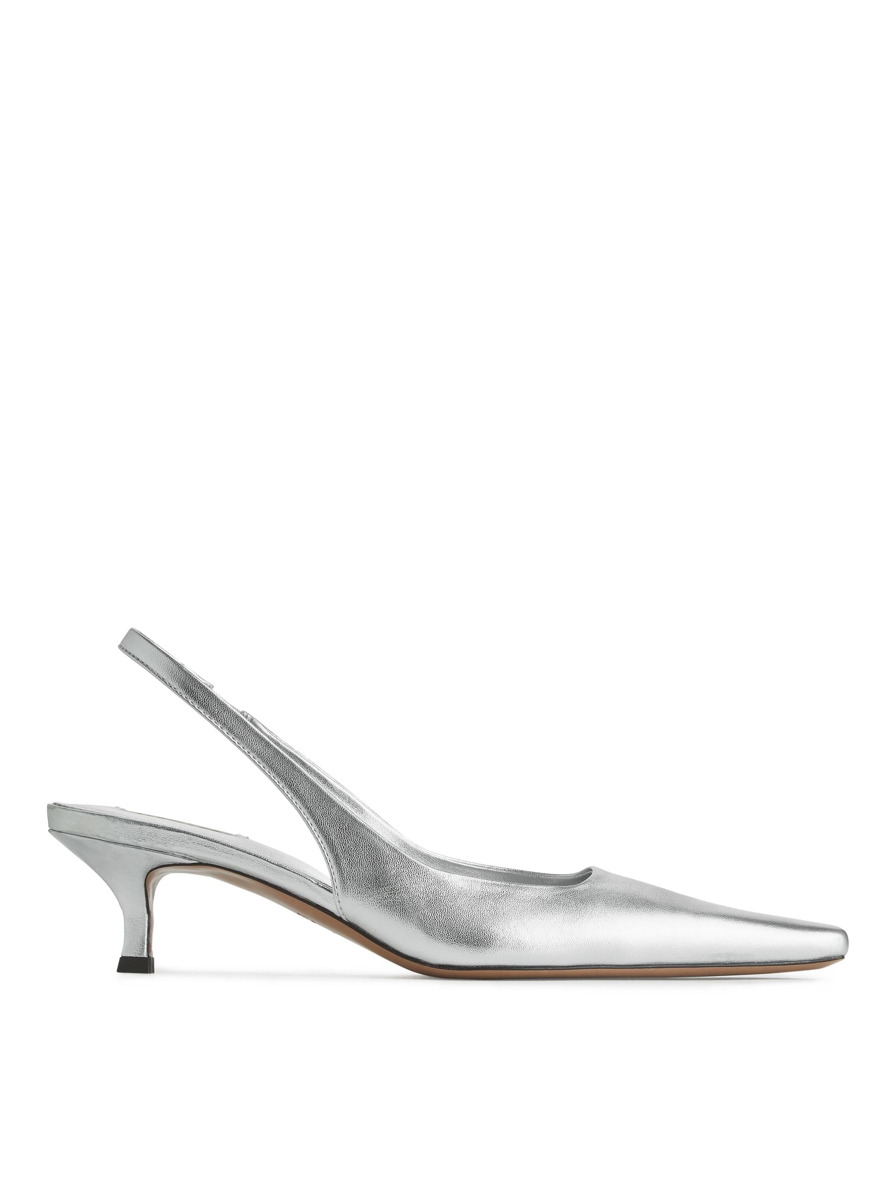 Leather Slingback Pumps-#DFDEDE-3834