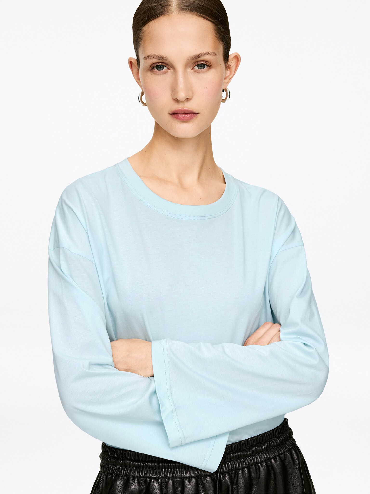 Oversized Long-Sleeve T-Shirt - Turquoise/White/Multi Colour/Black/White - 4