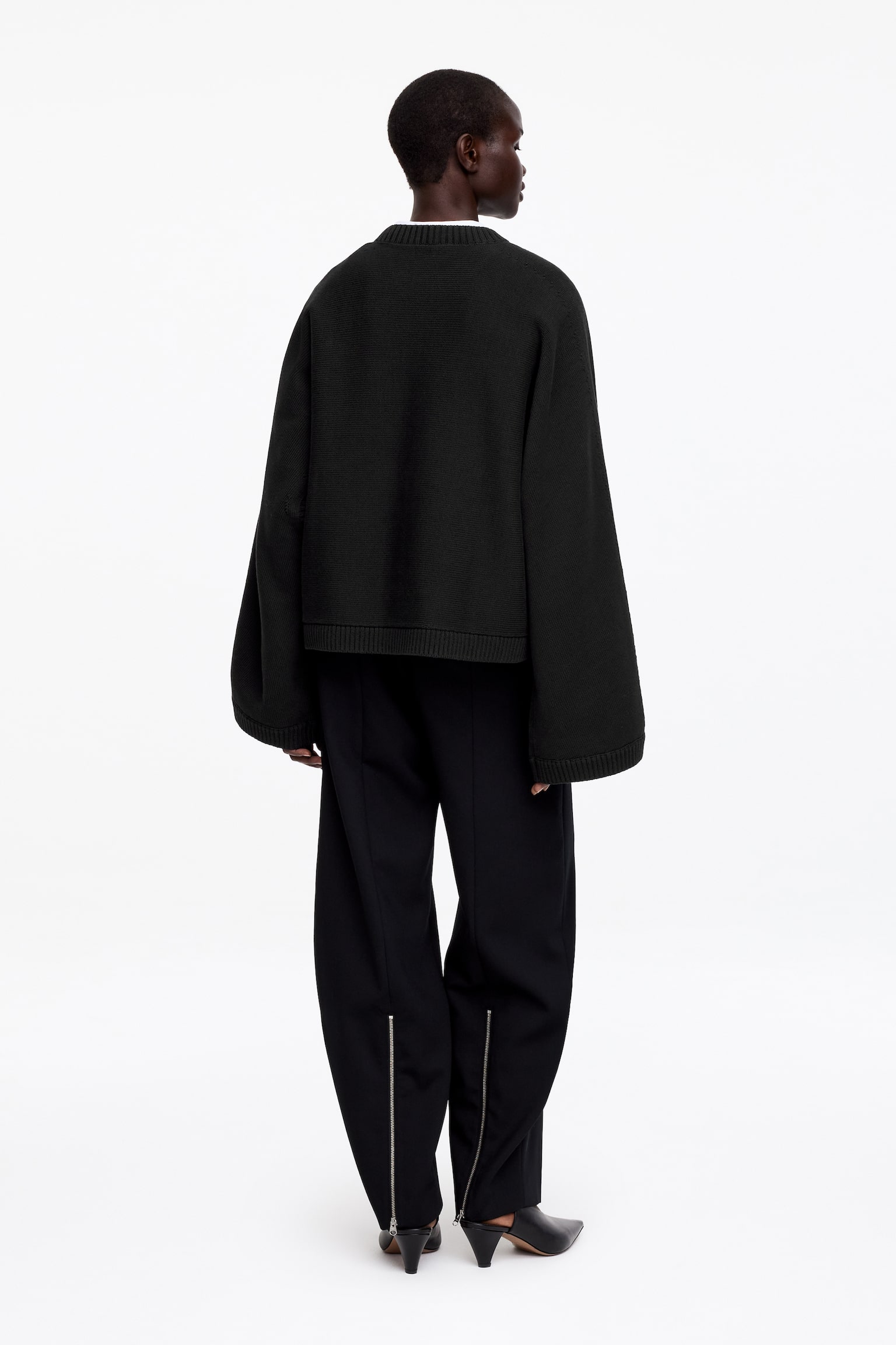 Pulover din bumbac cu decupaje - Negru/Crem - 3