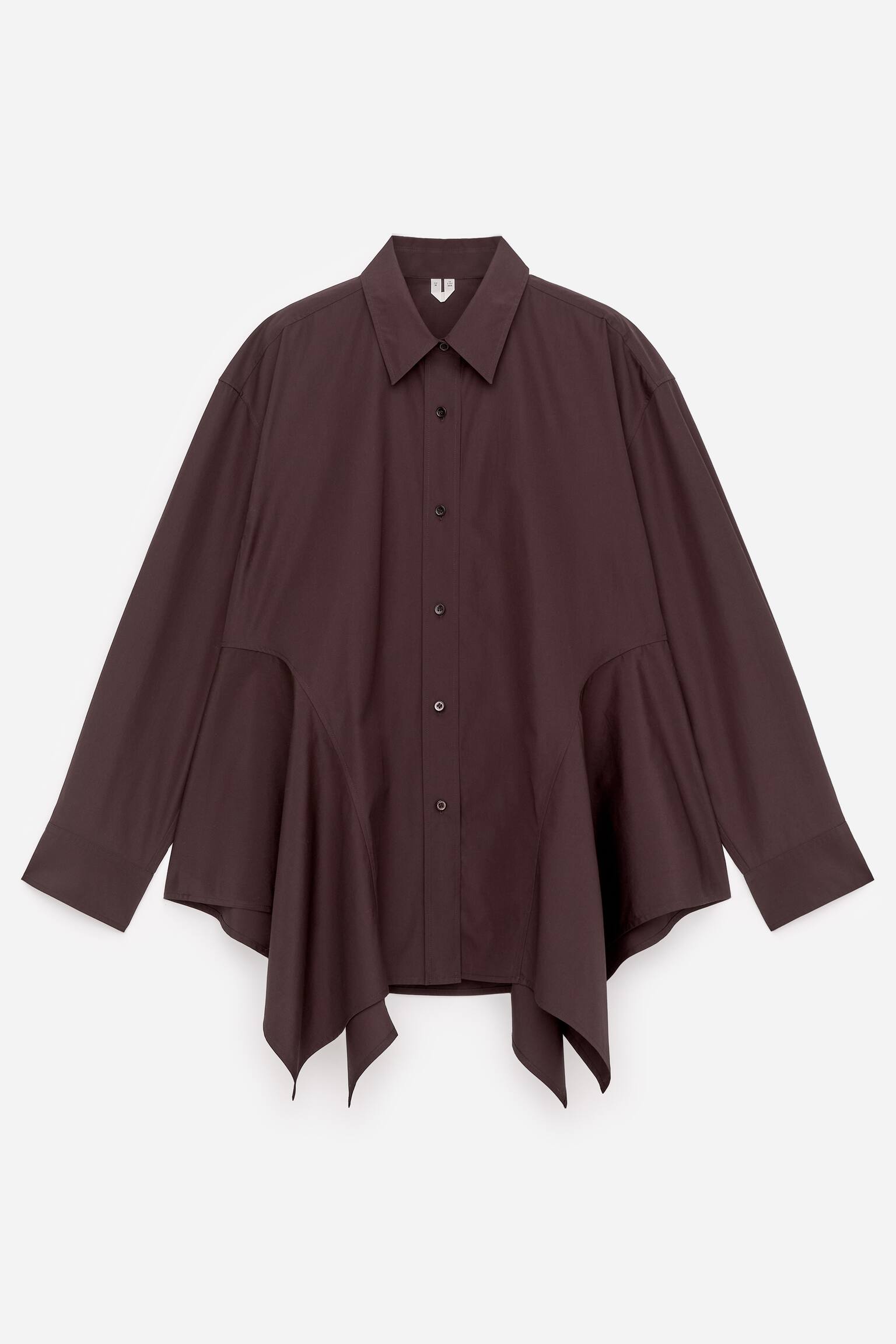 Cămașă din bumbac cu volane - Maro închis - 2