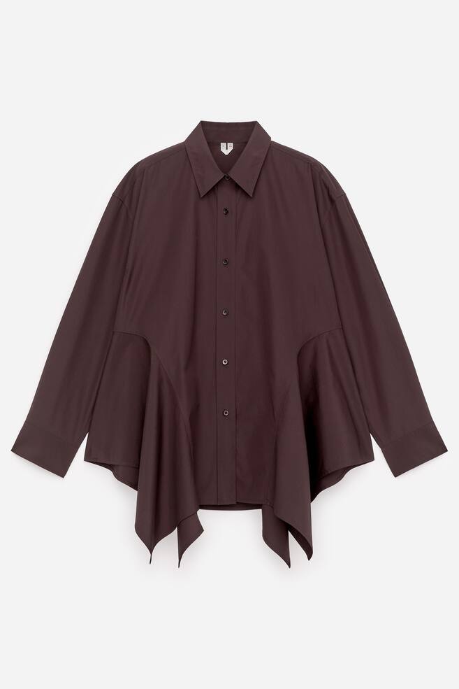 Frill Cotton Shirt - Dark Brown - 1