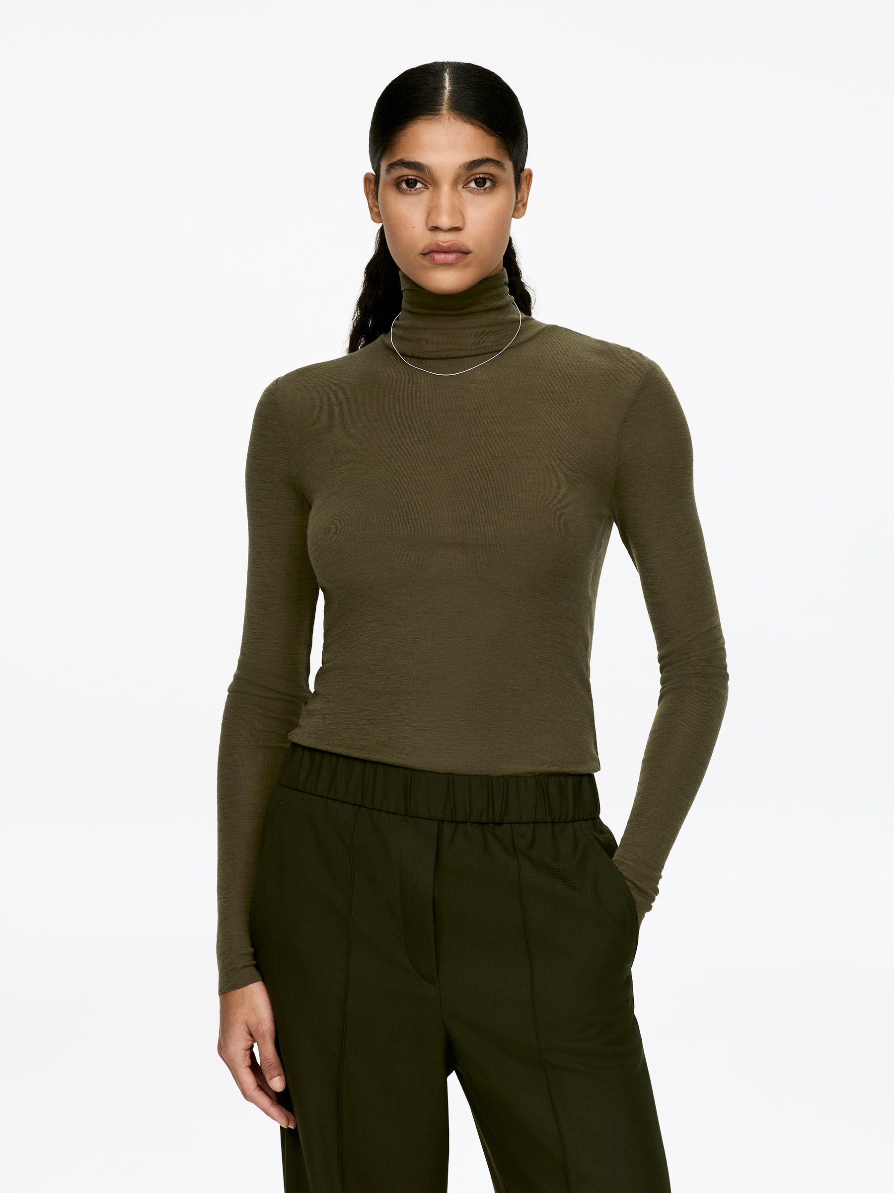 Roll-Neck Wool Top-#585340-16774