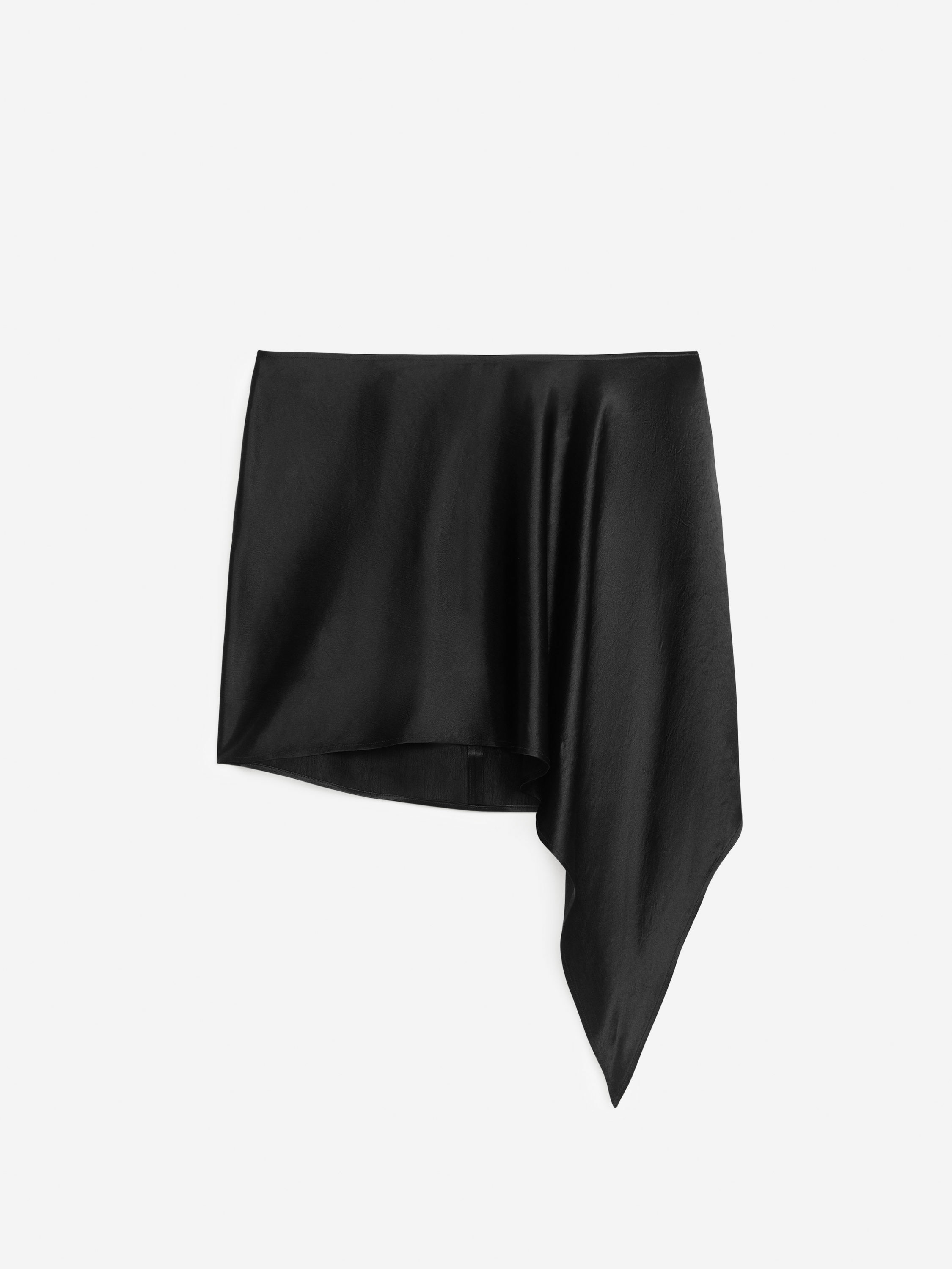 Satin Mini Skirt-Black-5879