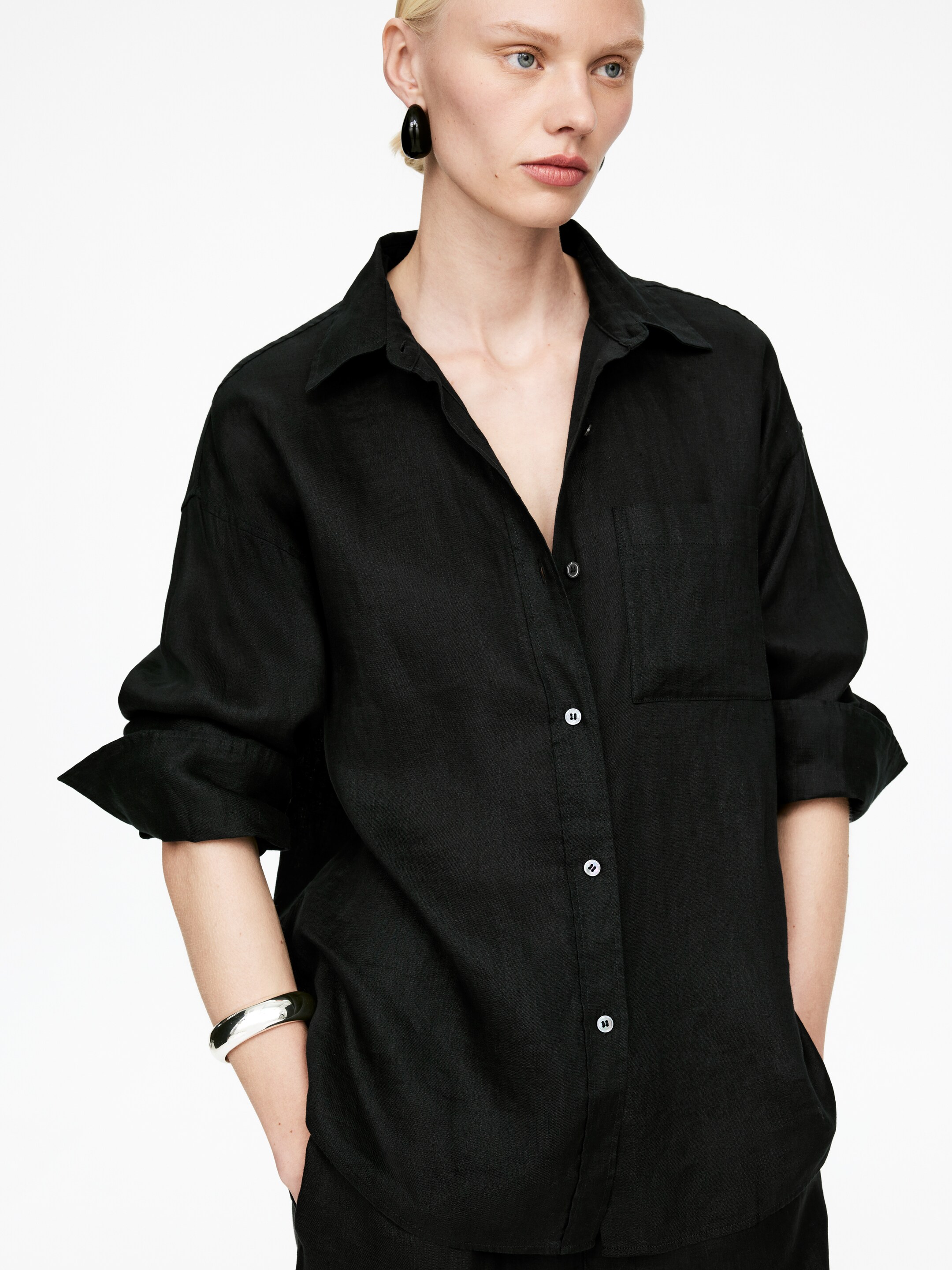Zobrazit větší obrázek: Lněná košile - Black - ŽENY | H&M CZ 3