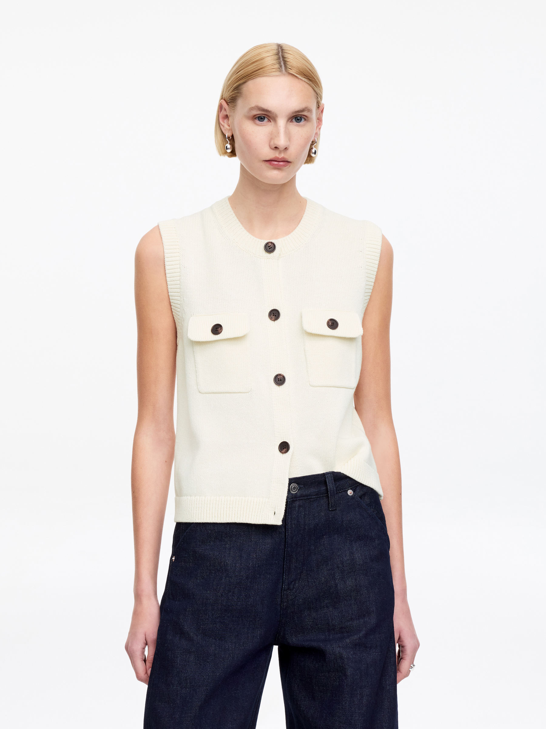 Gilet en maille de coton-#F2E8D6-15792