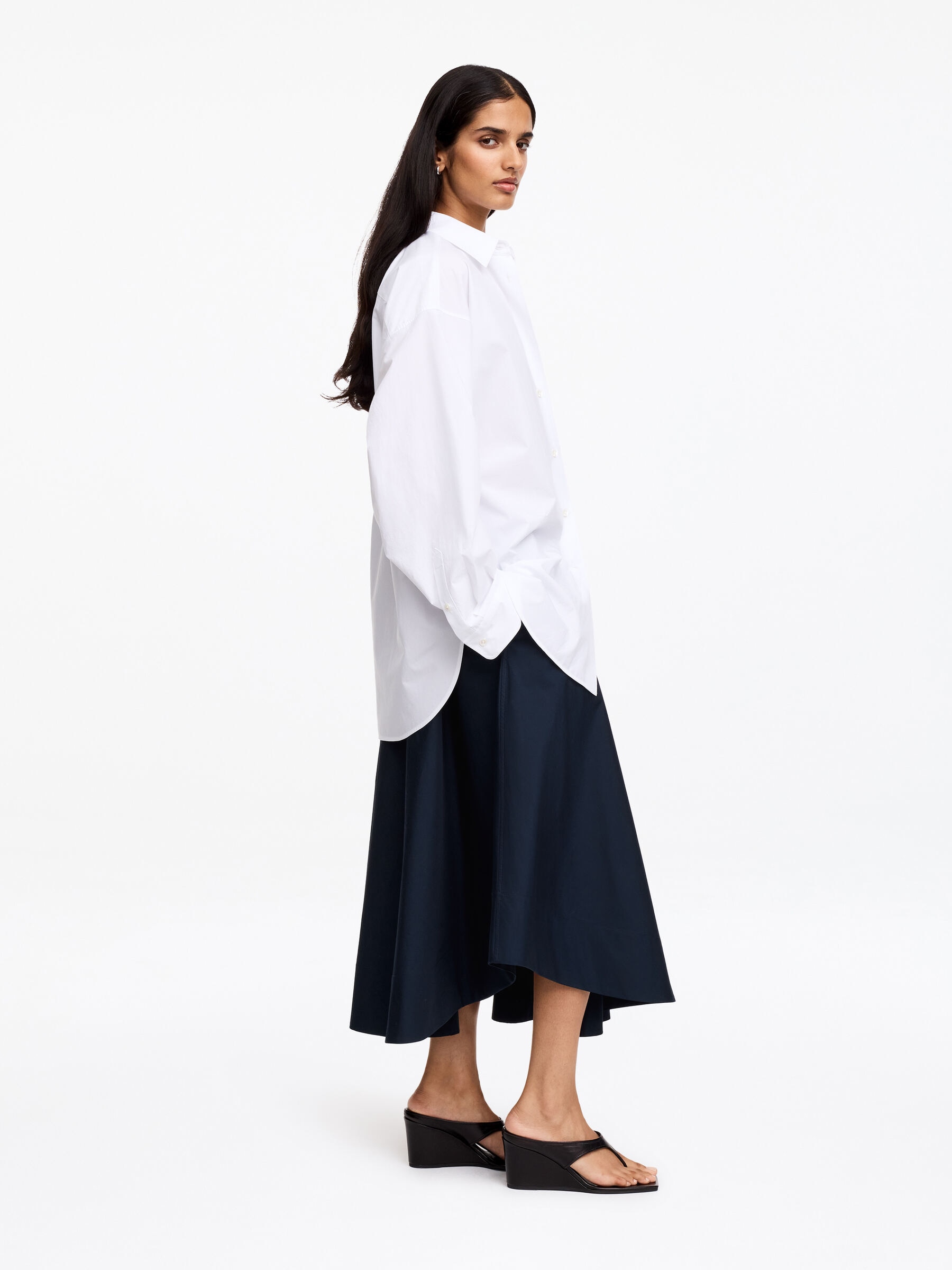 Wide Cotton Skirt - Dark Blue - Regular fit - Women - StillMedia/Lookbook - 3