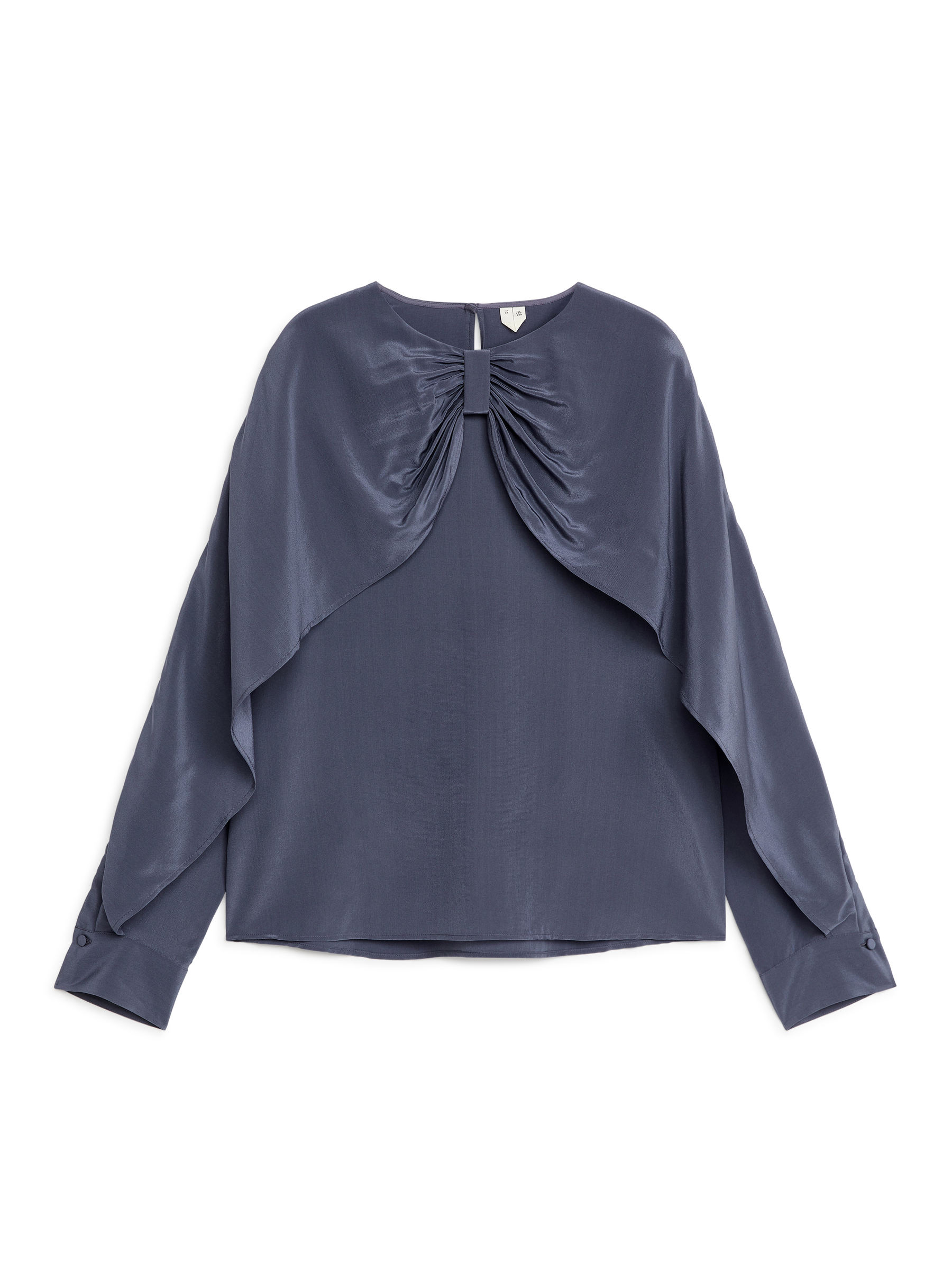 Seidenbluse mit Schleife-Blau-5570
