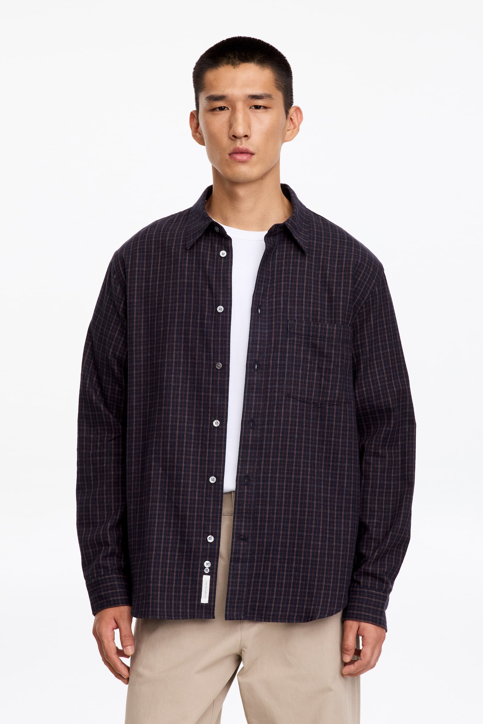 Skjorte i børstet flannel - Ternet/mørk marineblå/Ternet/beige - 1