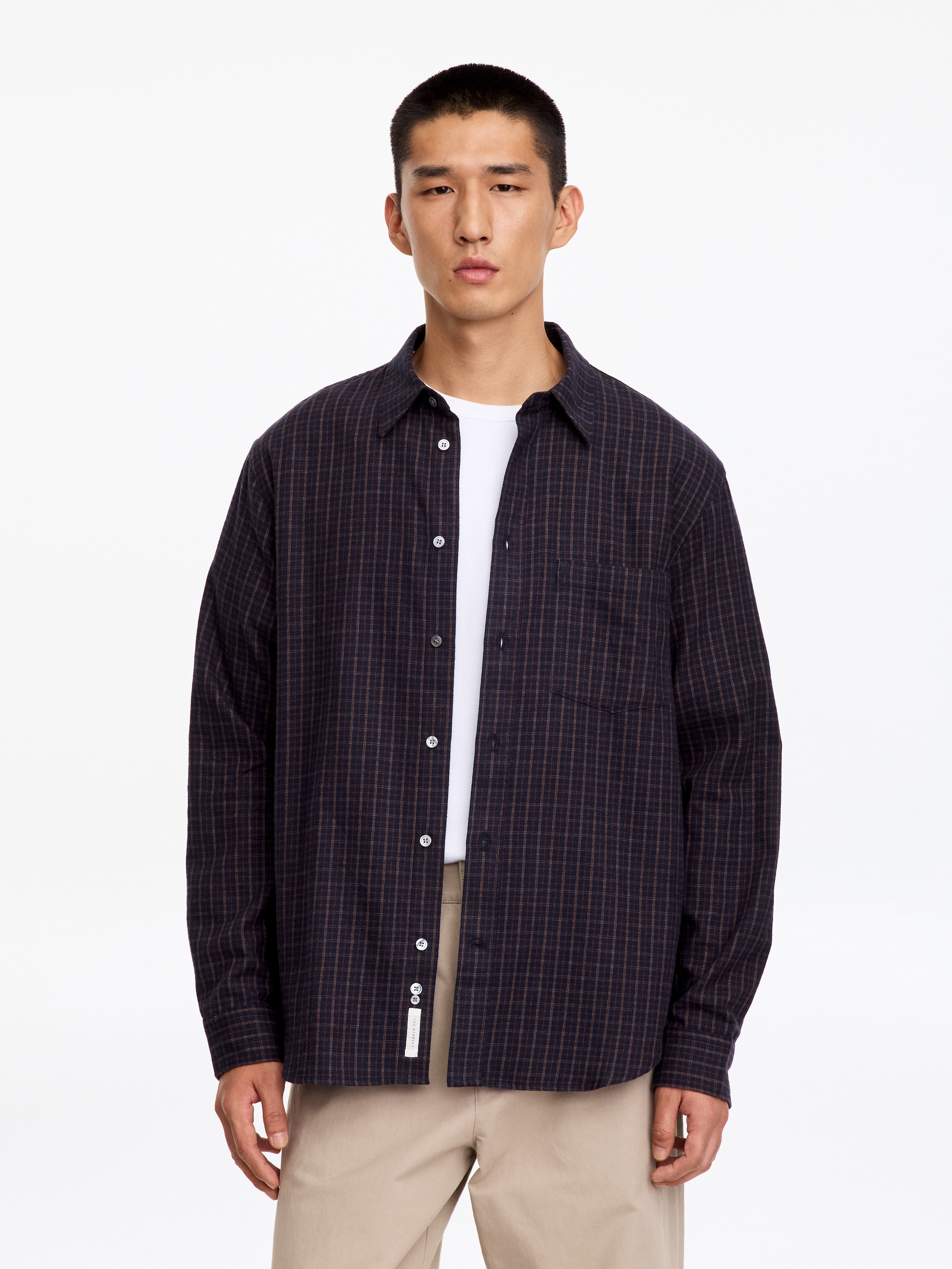 Brushed Flannel Shirt-Blue-20478