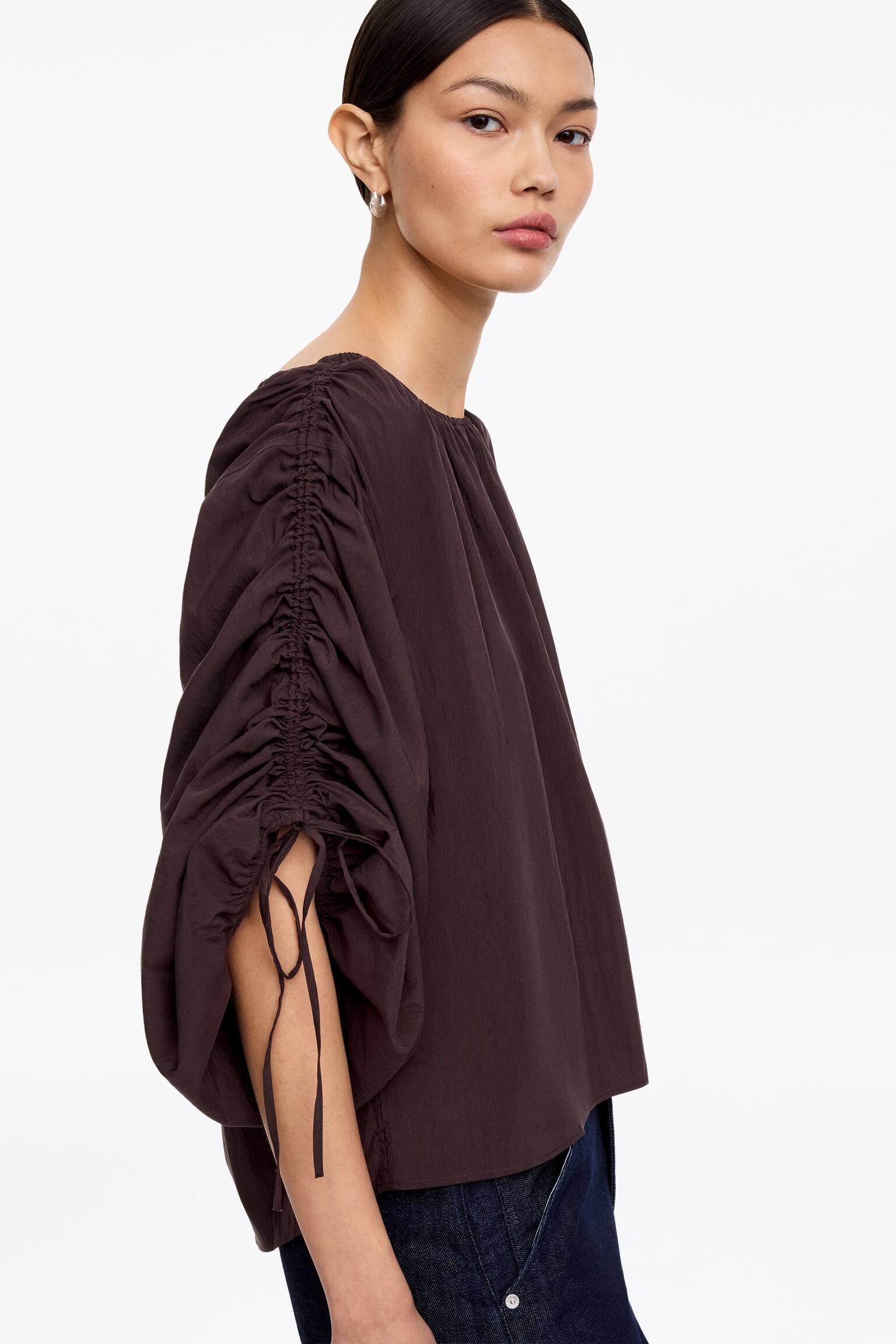 Rynket bluse - Brun/Beige - 4