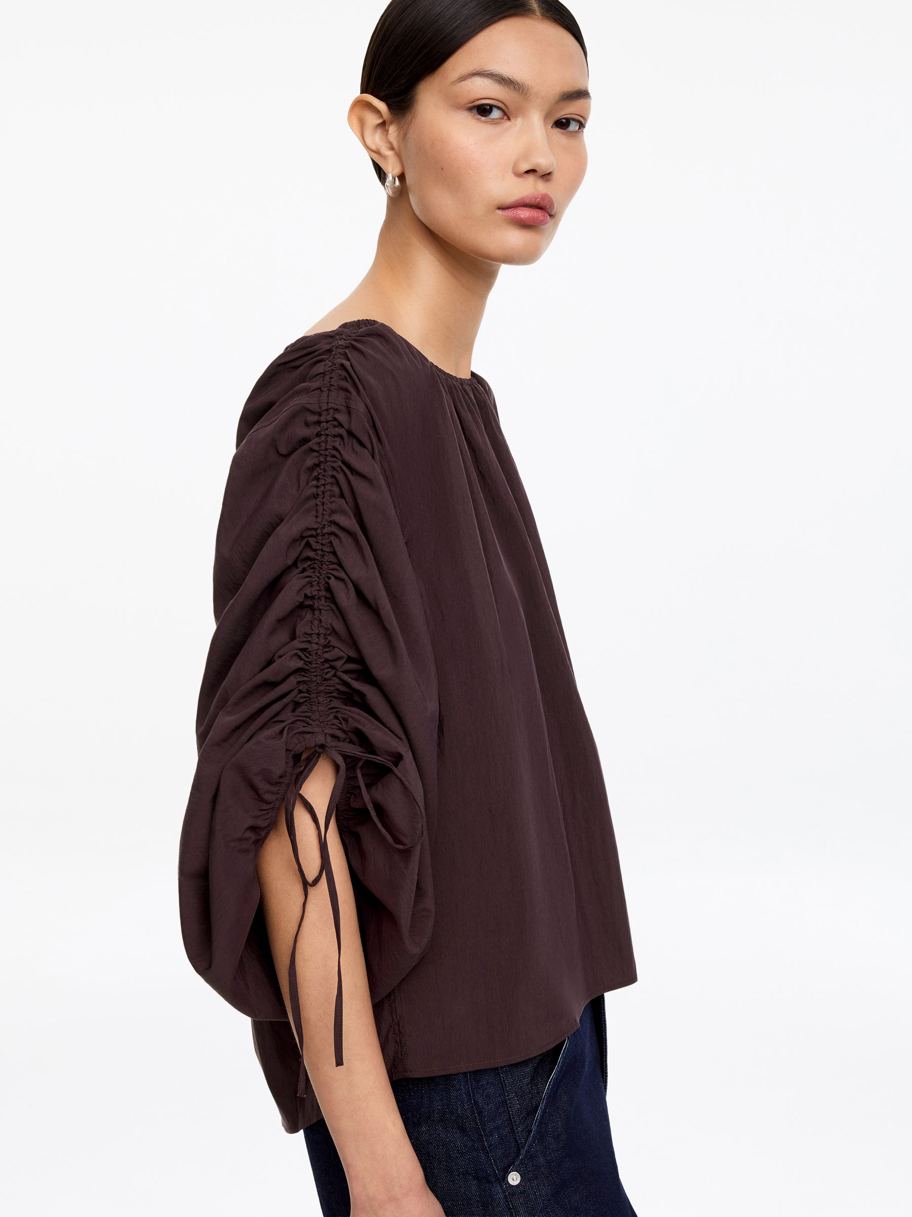 Geraffte Bluse-#3C2A2B-18599