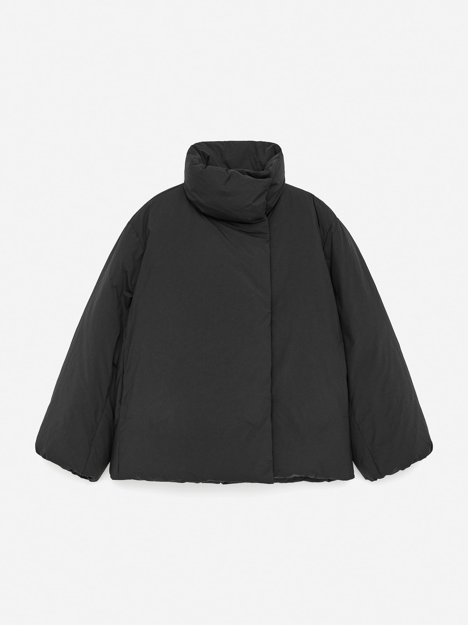 Upcycled Down High-Collar Jacket - Black