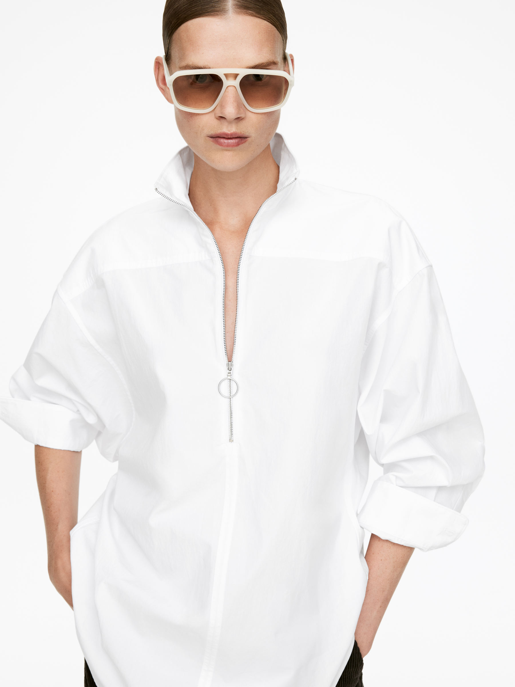 Shirt mit kurzem Reißverschluss - Weiß - Regular Fit - Damen - StillMedia/Lookbook - 5