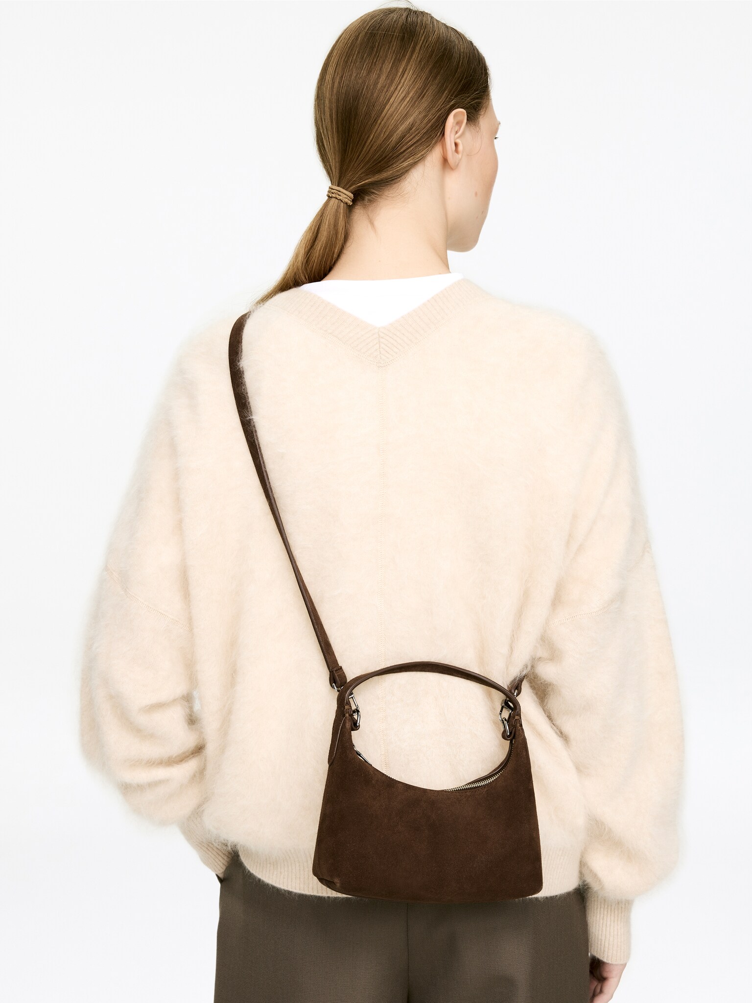 Kleine Veloursledertasche - Braun