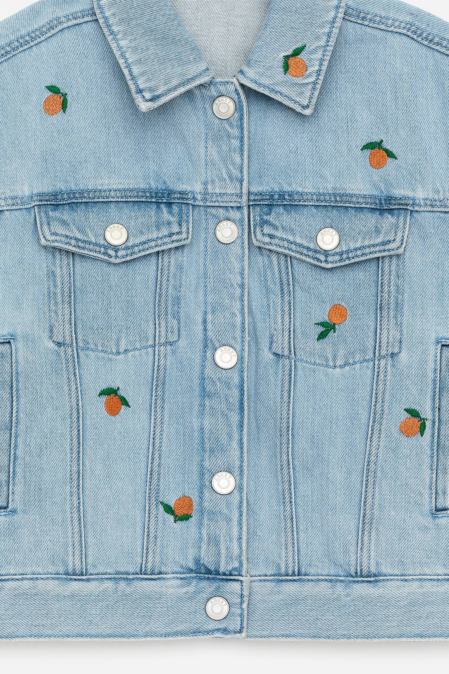 Brodert denimjakke - Blå/oransje/Rosa/blomstrete - 3