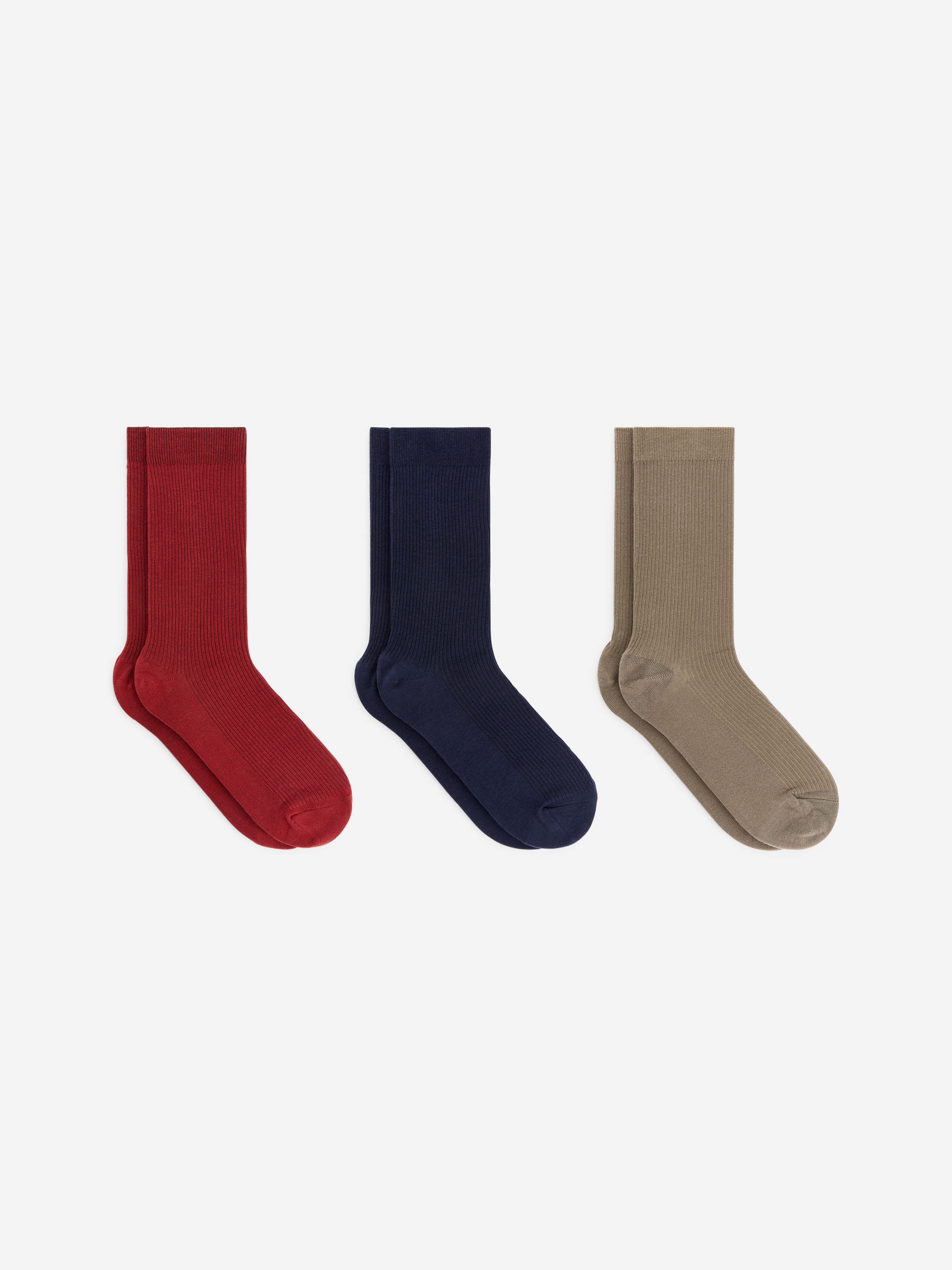 Gerippte Baumwollsocken, 3er-Pack - Rot/Blau/Graubraun - Damen - StillMedia/DescriptiveStillLife - 4