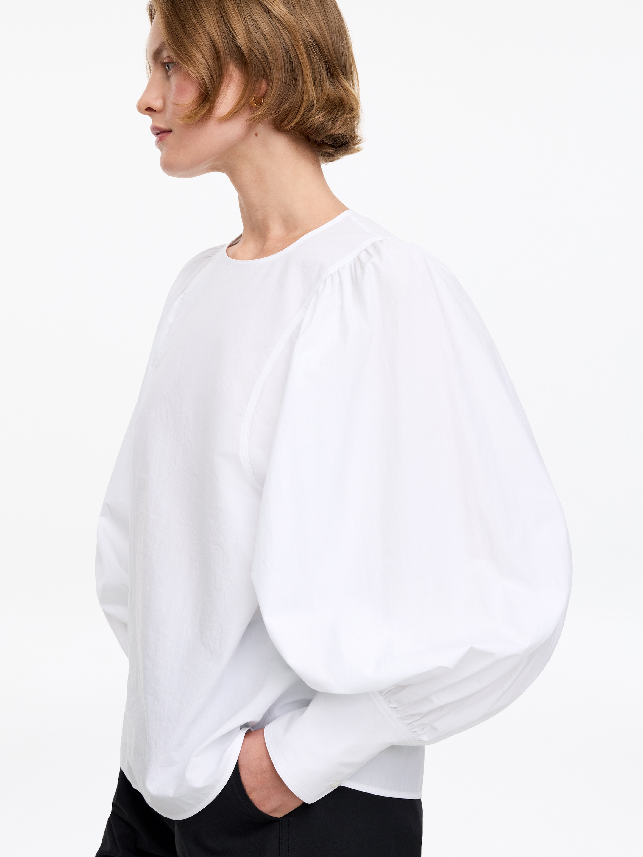 Volume-Sleeve Cotton Blouse - White - Regular fit - Women - StillMedia/Lookbook - 4