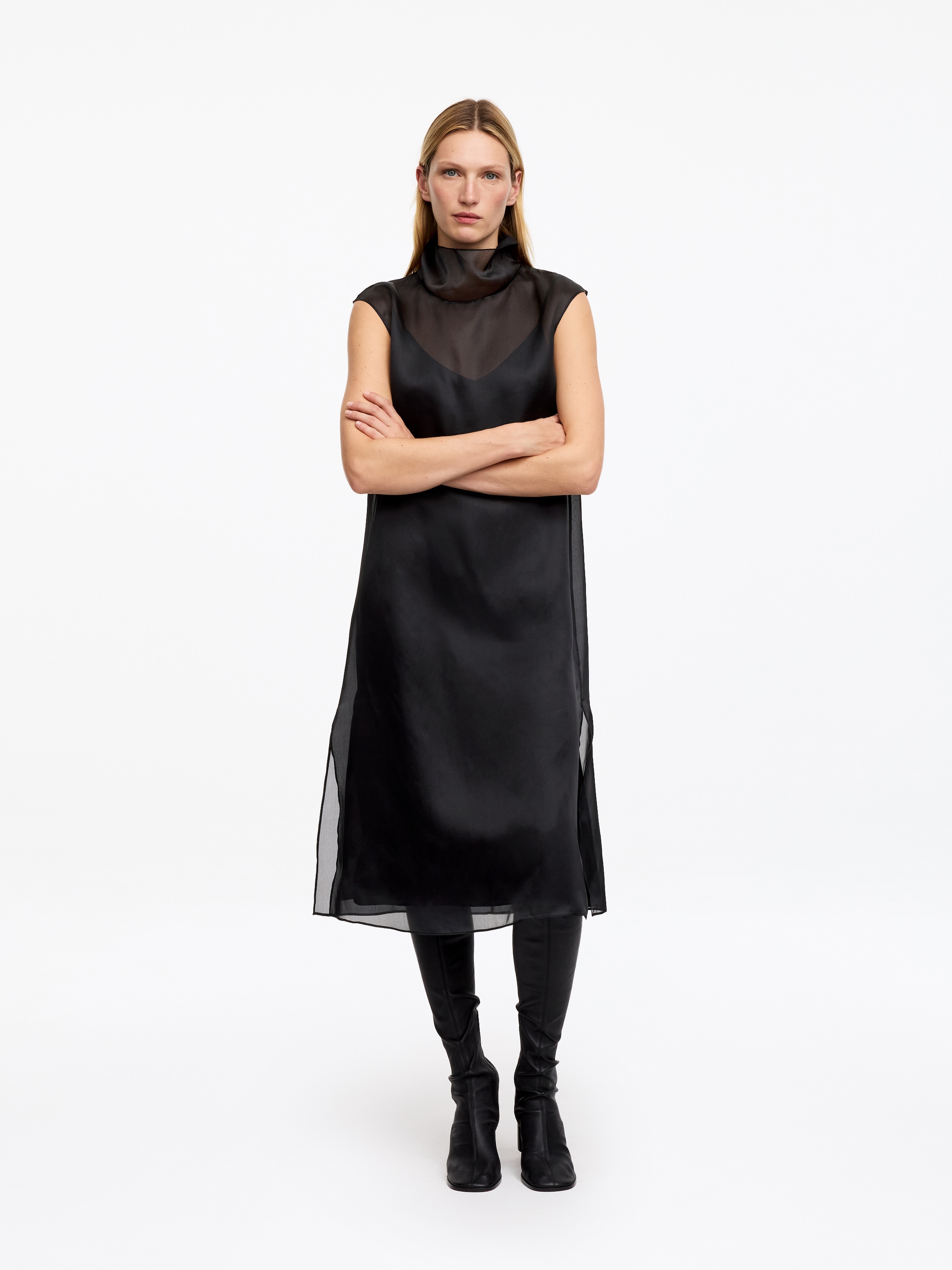 Silk Organza Dress-Black-20289