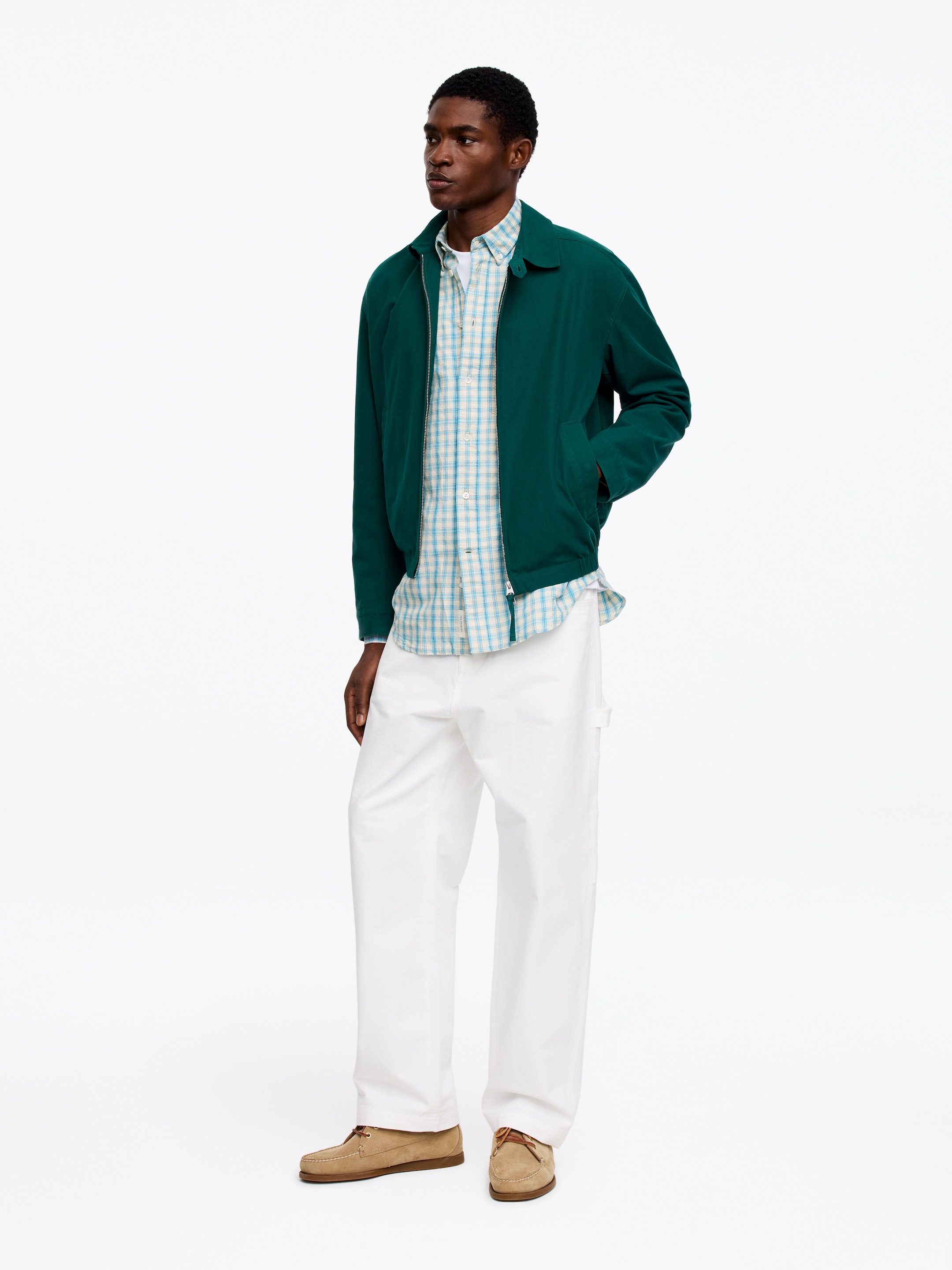 Chemise décontractée en coton et lin - Turquoise/Carreaux - Relaxed fit - Homme - StillMedia/Lookbook - 2
