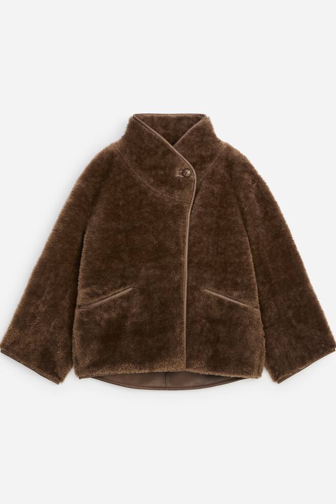 Teddyjacke mit Stehkragen - Dunkles Graubraun/Schwarz - 1