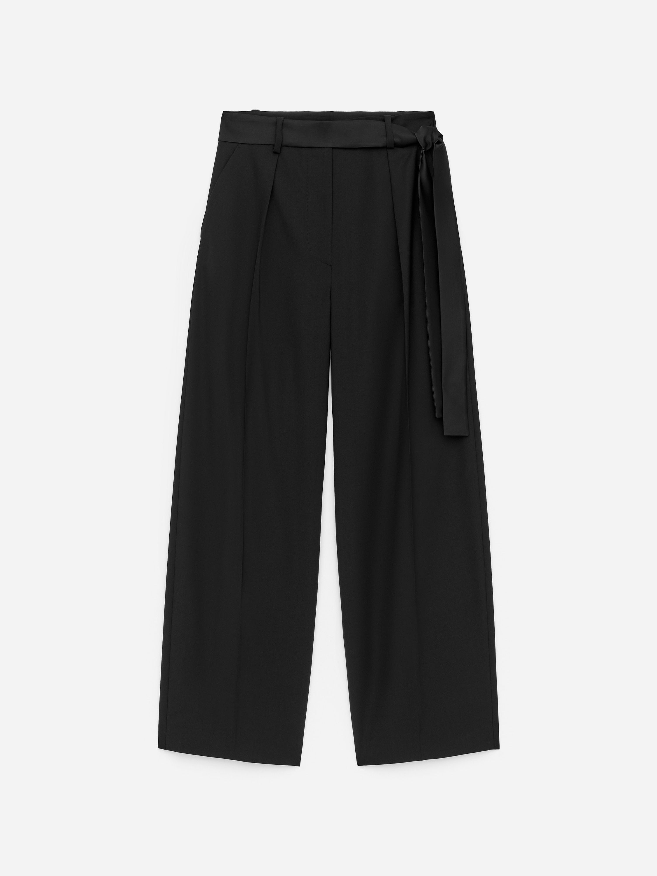 Pantaloni con cintura in raso e pinces - Nero